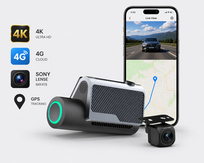 Camera auto DVR MOSERA D11 4G Cloud 4K UHD Sony IMX415, GPS, Wi-Fi 6, monitorizare live, Night Vision, Parking Mode + cameră spate Full HD 1080P, aplicatie mobil + PC