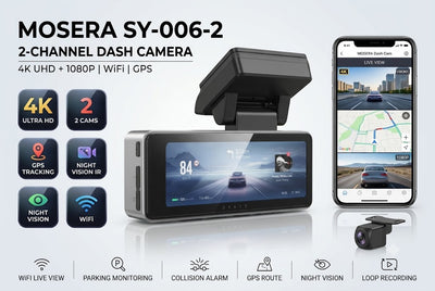 Camera auto DVR MOSERA SY-006-2 2-Channel, 4K Front, 1080P Spate, ecran 2.99", GPS, WiFi, Night Vision, G-Sensor, Loop Recording