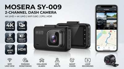 Camera auto DVR MOSERA SY-009 2-Channel, 4K Front, 4K Spate, ecran 3", GPS, HDR, WiFi, Night Vision, G-Sensor, Loop Recording