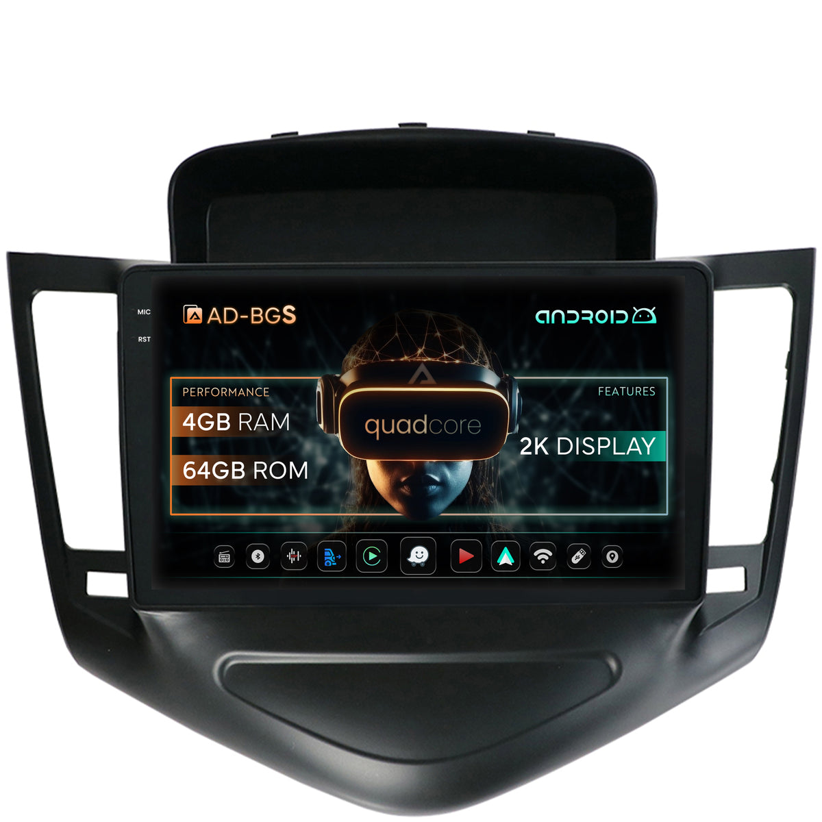 Navigatie 2K Chevrolet Cruze (2008-2014), Android, S-Quadcore / 4GB RAM + 64GB ROM, 9.5 Inch - AD-BGS90042K+AD-BGRKIT237