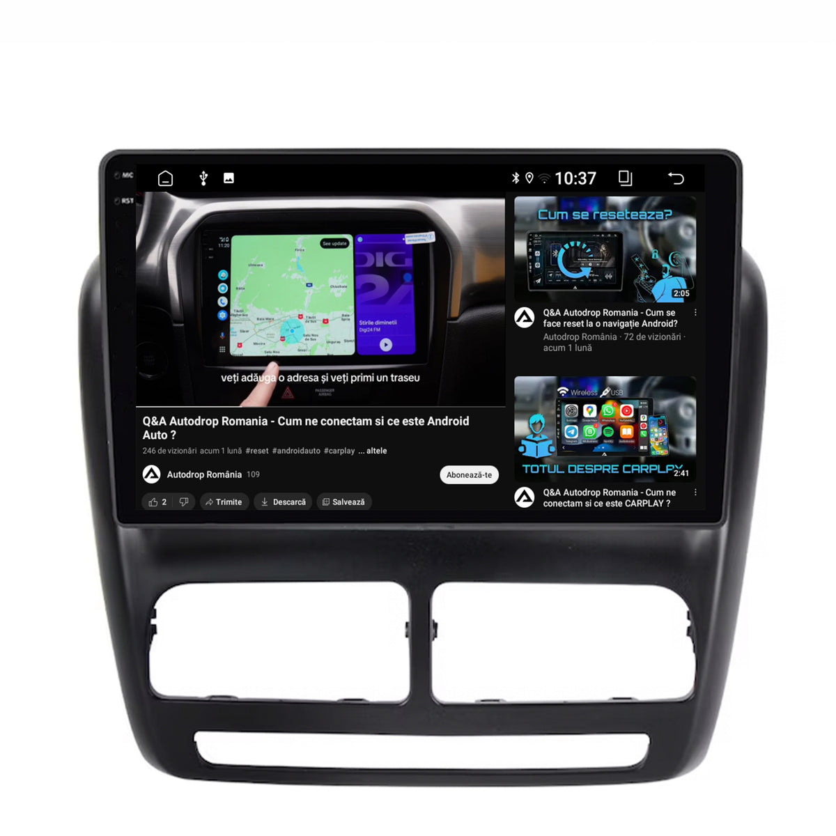 Navigatie 2K Fiat Doblo (2010-2015), Android, S-Quadcore / 4GB RAM + 64GB ROM, 10.36 Inch - AD-BGS100042K+AD-BGRKIT358