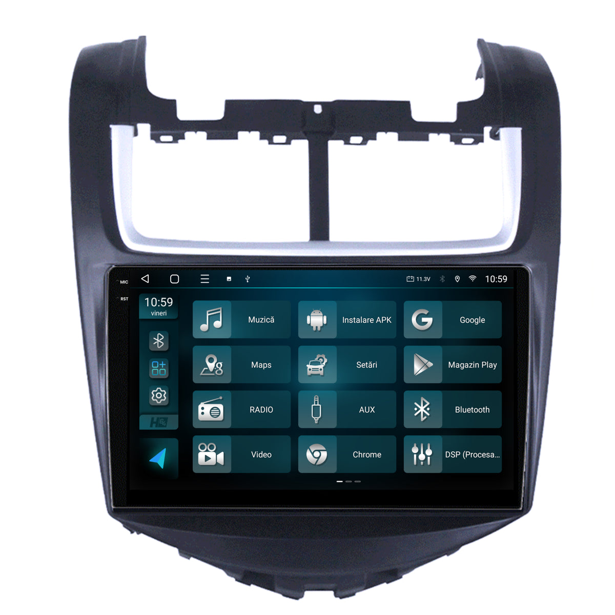 Navigatie 2K HUB64 Chevrolet Aveo (2014-2017), 8GB RAM, Android, Octacore, Slot Sim 4G, DSP, GPS, Wi-FI, Carplay, Android Auto, USB, Bluetooth, Waze, Touchscreen, 9.5 Inch