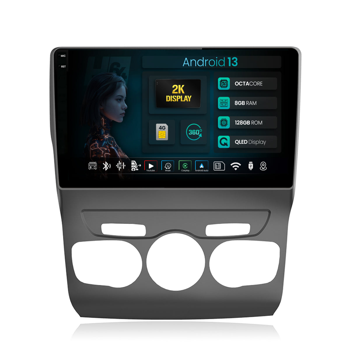 Navigatie 2K HUB64 Citroen C4L (2011-2016), 8GB RAM, Android, Octacore, Slot Sim 4G, DSP, GPS, Wi-FI, Carplay, Android Auto, USB, Bluetooth, Waze, Touchscreen, 10.36 Inch