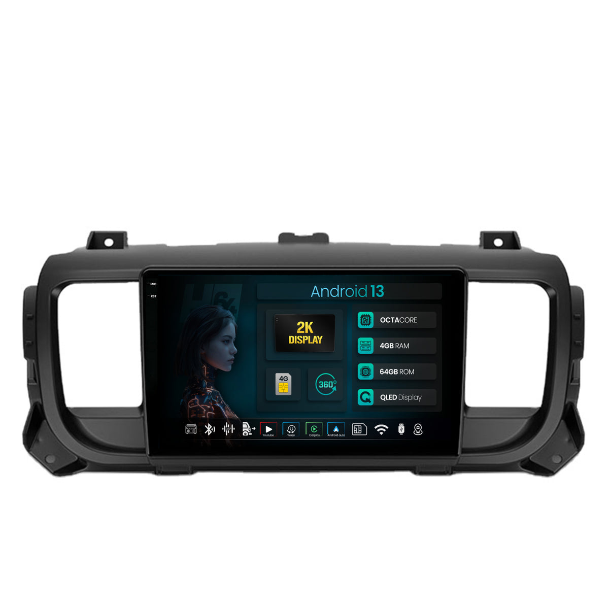 Navigatie 2K HUB64 Citroen Jumpy / Peugeot Expert (2017-2021), 4GB RAM, Android, Octacore, Slot Sim 4G, DSP, GPS, Wi-FI, Carplay, Android Auto, USB, Bluetooth, Waze, Touchscreen, 9.5 Inch