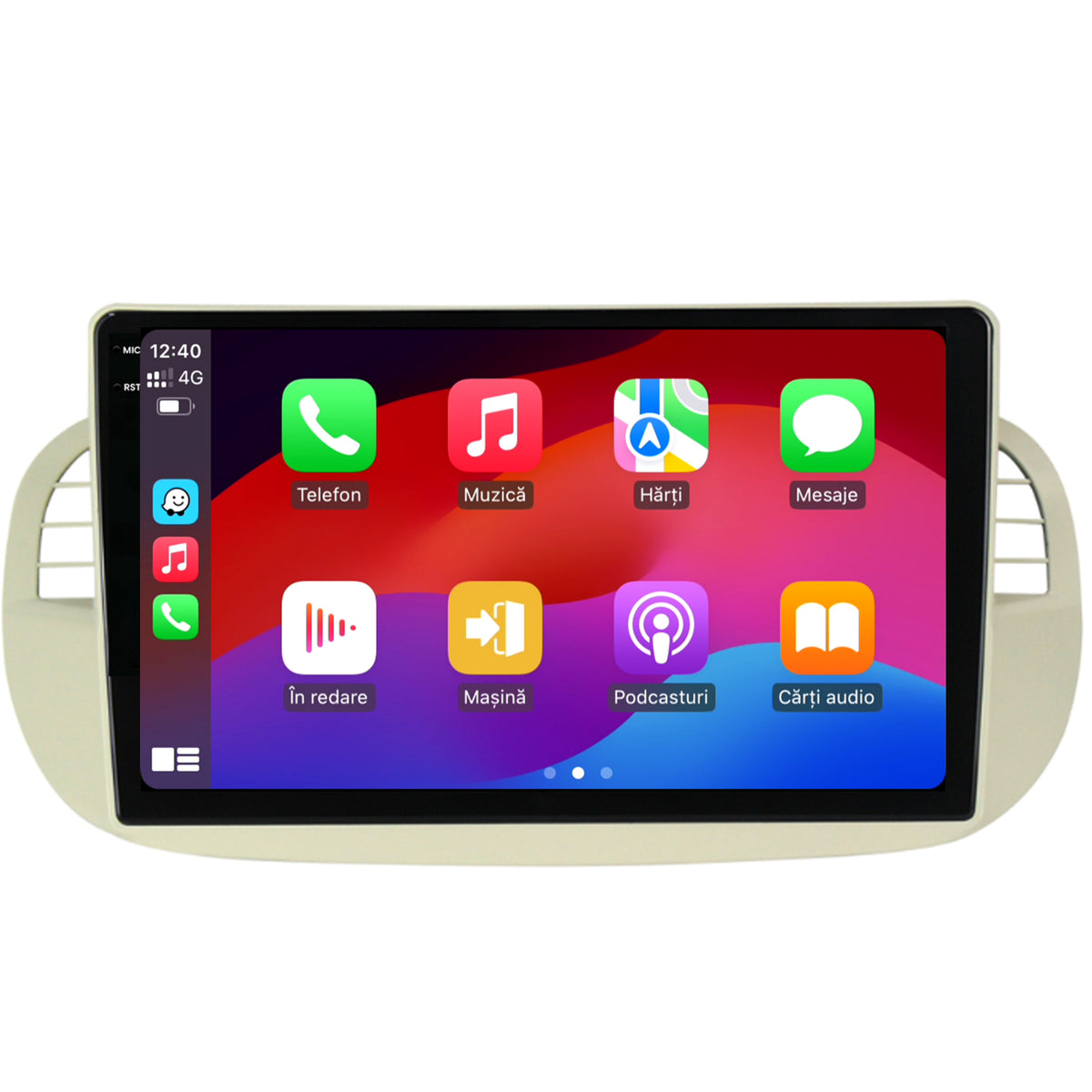 Navigatie 2K HUB64 Fiat 500 (2007-2014), 4GB RAM, Android, Octacore, Slot Sim 4G, DSP, GPS, Wi-FI, Carplay, Android Auto, USB, Bluetooth, Waze, Touchscreen, 9.5 Inch