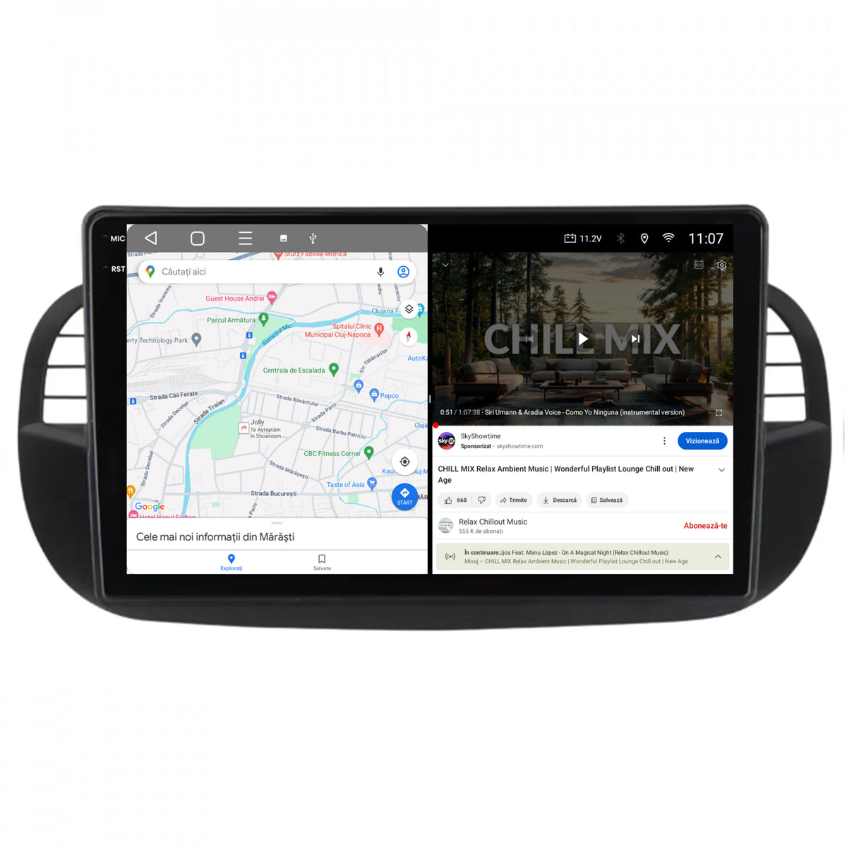Navigatie 2K HUB64 Fiat 500 (2007-2014), 4GB RAM, Android, Octacore, Slot Sim 4G, DSP, GPS, Wi-FI, Carplay, Android Auto, USB, Bluetooth, Waze, Touchscreen, 9.5 Inch