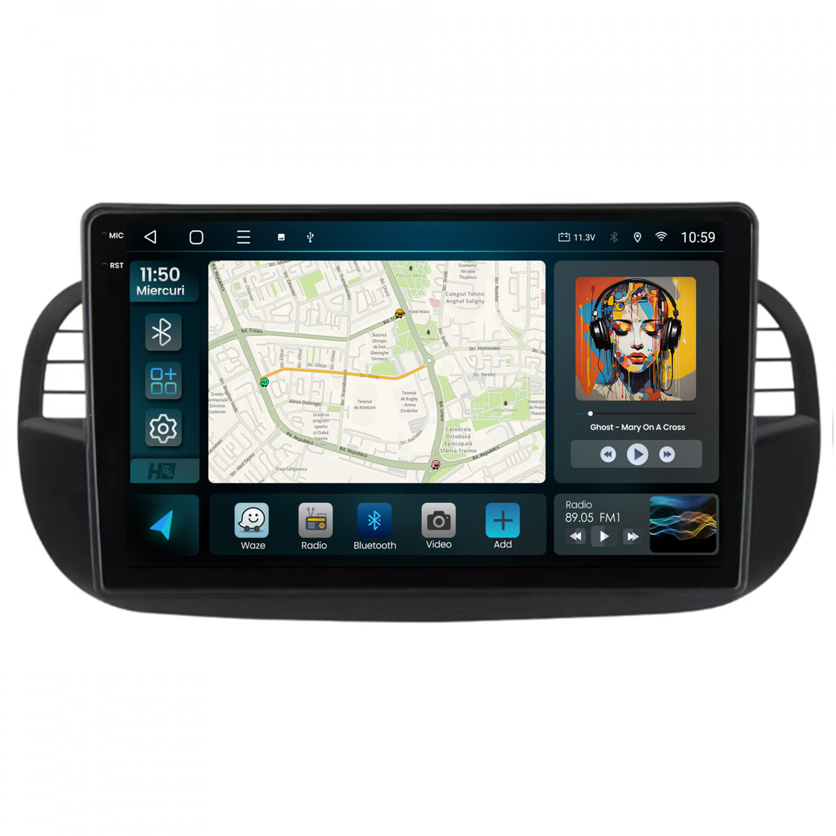 Navigatie 2K HUB64 Fiat 500 (2007-2014), 4GB RAM, Android, Octacore, Slot Sim 4G, DSP, GPS, Wi-FI, Carplay, Android Auto, USB, Bluetooth, Waze, Touchscreen, 9.5 Inch