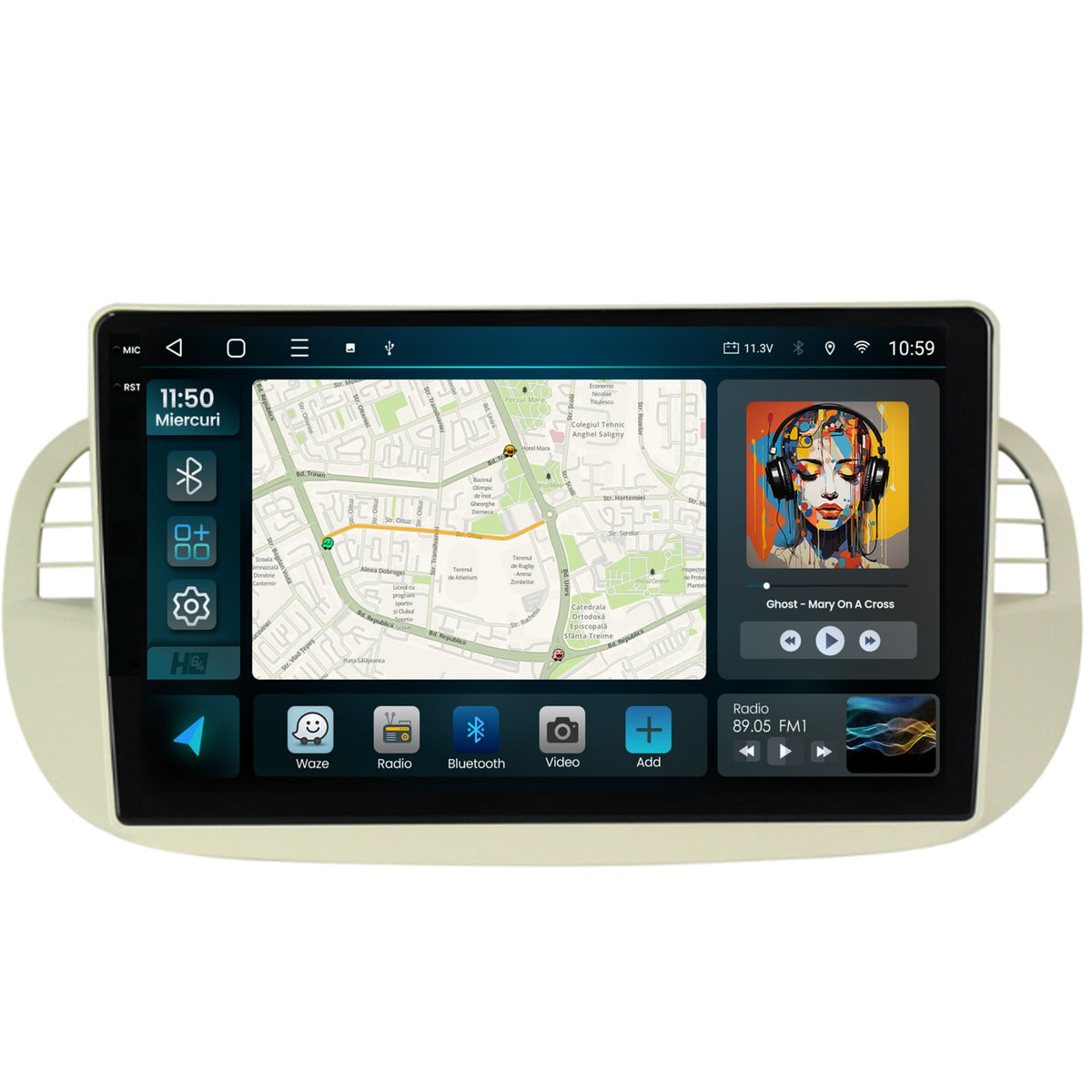 Navigatie 2K HUB64 Fiat 500 (2007-2014), 4GB RAM, Android, Octacore, Slot Sim 4G, DSP, GPS, Wi-FI, Carplay, Android Auto, USB, Bluetooth, Waze, Touchscreen, 9.5 Inch