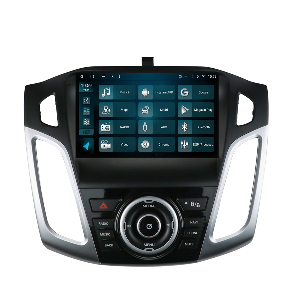 Navigatie 2K HUB64 Ford Focus 3 (2011-2019), 4GB RAM, Android, Octacore, Slot Sim 4G, DSP, GPS, Wi-FI, Carplay, Android Auto, USB, Bluetooth, Waze, Touchscreen, 9.5 Inch