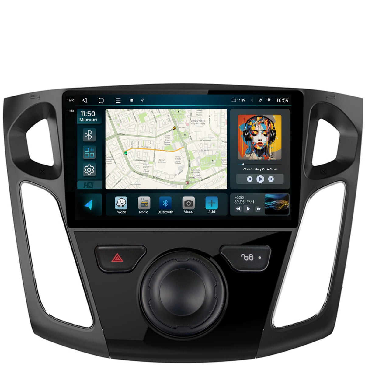 Navigatie 2K HUB64 Ford Focus 3 (2011-2019), 8GB RAM, Android, Octacore, Slot Sim 4G, DSP, GPS, Wi-FI, Carplay, Android Auto, USB, Bluetooth, Waze, Touchscreen, 9.5 Inch