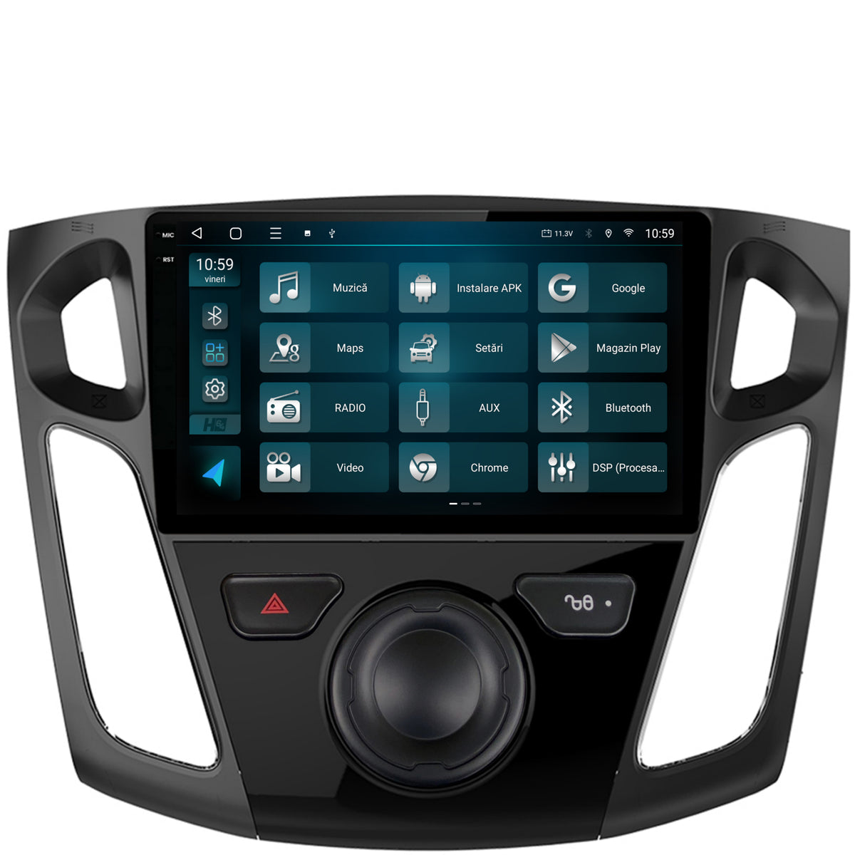 Navigatie 2K HUB64 Ford Focus 3 (2011-2019), 8GB RAM, Android, Octacore, Slot Sim 4G, DSP, GPS, Wi-FI, Carplay, Android Auto, USB, Bluetooth, Waze, Touchscreen, 9.5 Inch