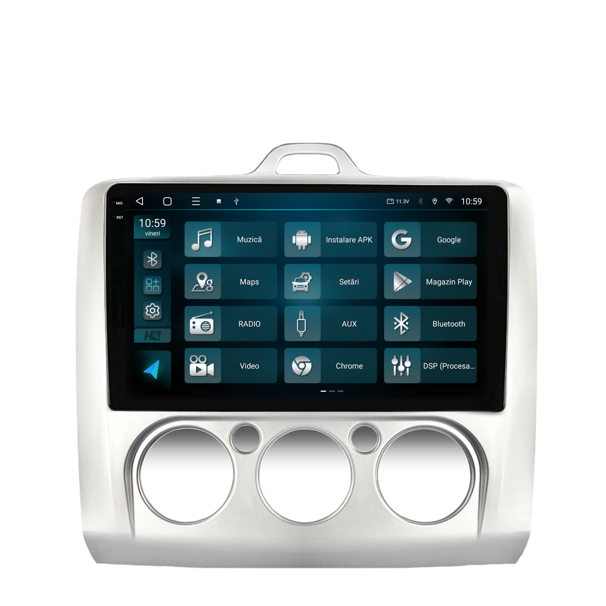 Navigatie 2K HUB64 Ford Focus MK2 (2004-2011), Clima manuala, 8GB RAM, Android, Octacore, Slot Sim 4G, DSP, GPS, Wi-FI, Carplay, Android Auto, USB, Bluetooth, Waze, Touchscreen, 9.5 Inch
