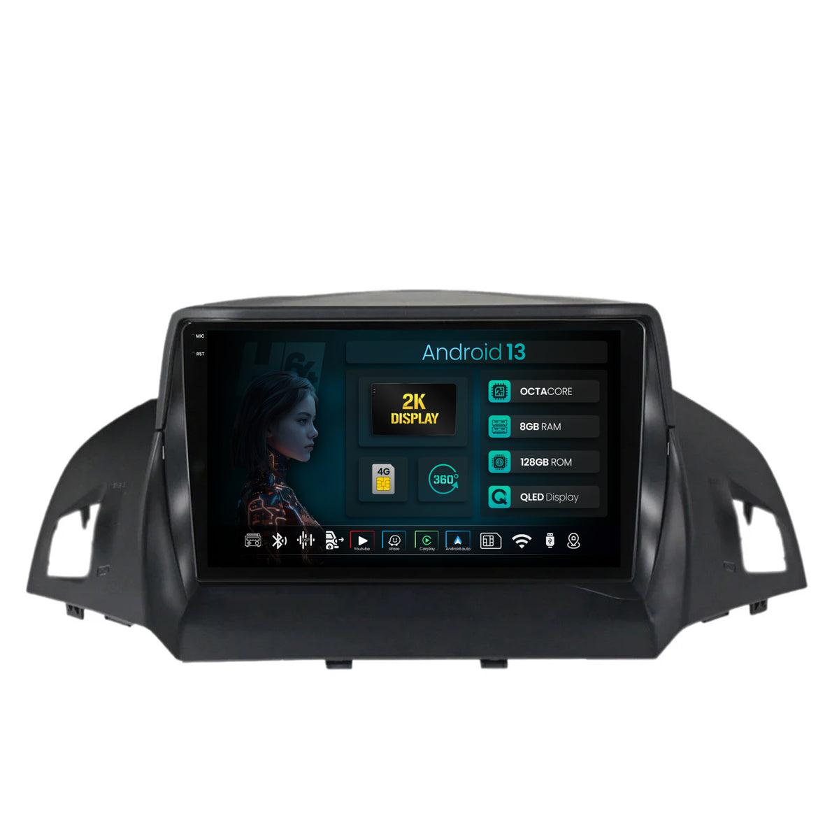 Navigatie 2K HUB64 Ford Kuga / C-Max (2013-2018), 8GB RAM, Android, Octacore, Slot Sim 4G, DSP, GPS, Wi-FI, Carplay, Android Auto, USB, Bluetooth, Waze, Touchscreen, 9.5 Inch