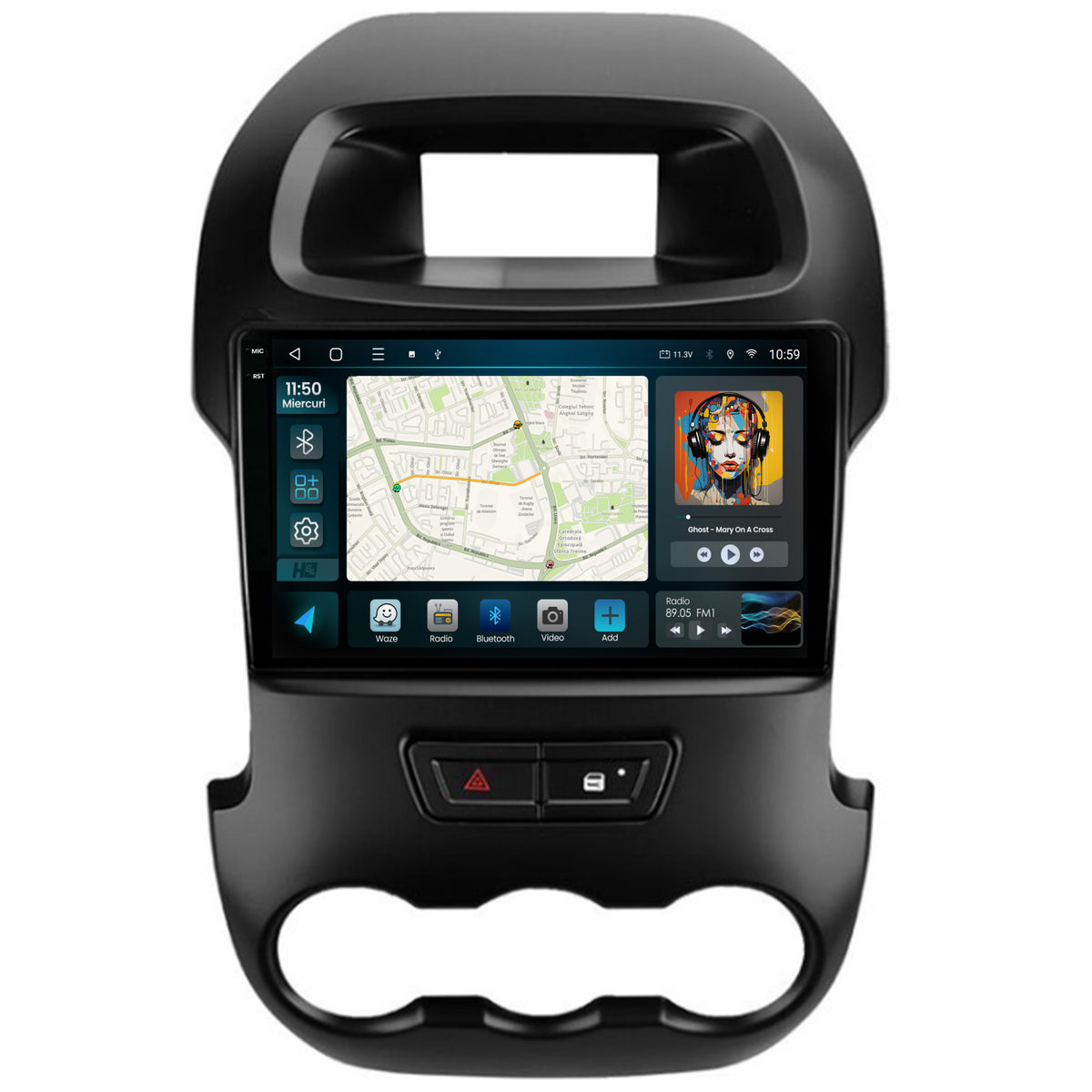 Navigatie 2K HUB64 Ford Ranger (2011-2015), 4GB RAM, Android, Octacore, Slot Sim 4G, DSP, GPS, Wi-FI, Carplay, Android Auto, USB, Bluetooth, Waze, Touchscreen, 9.5 Inch
