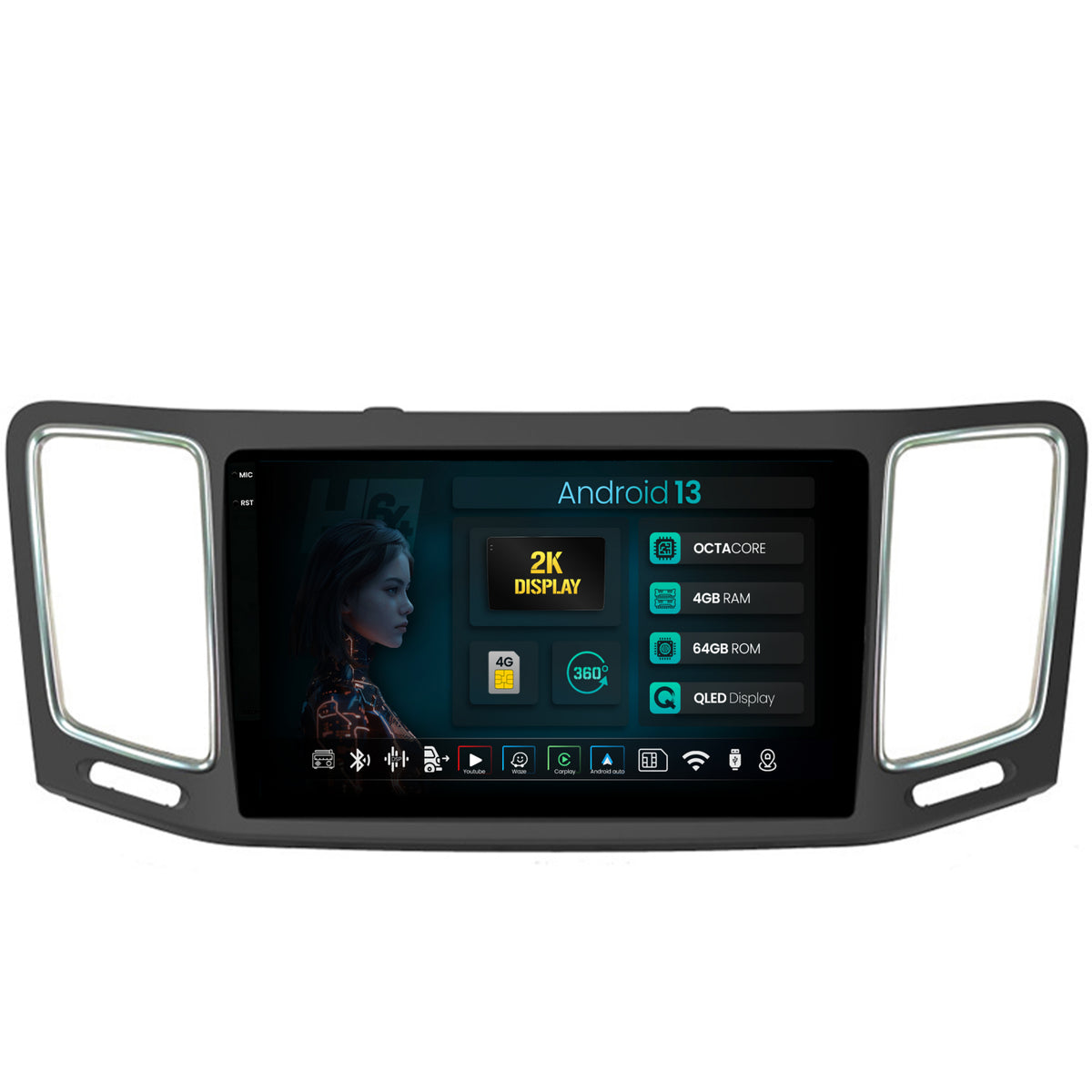 Navigatie 2K HUB64 Volkswagen Sharan / Seat Alhambra (2010-2018), 4GB RAM, Android, Octacore, Slot Sim 4G, DSP, GPS, Wi-FI, Carplay, Android Auto, USB, Bluetooth, Waze, Touchscreen, 9.5 Inch