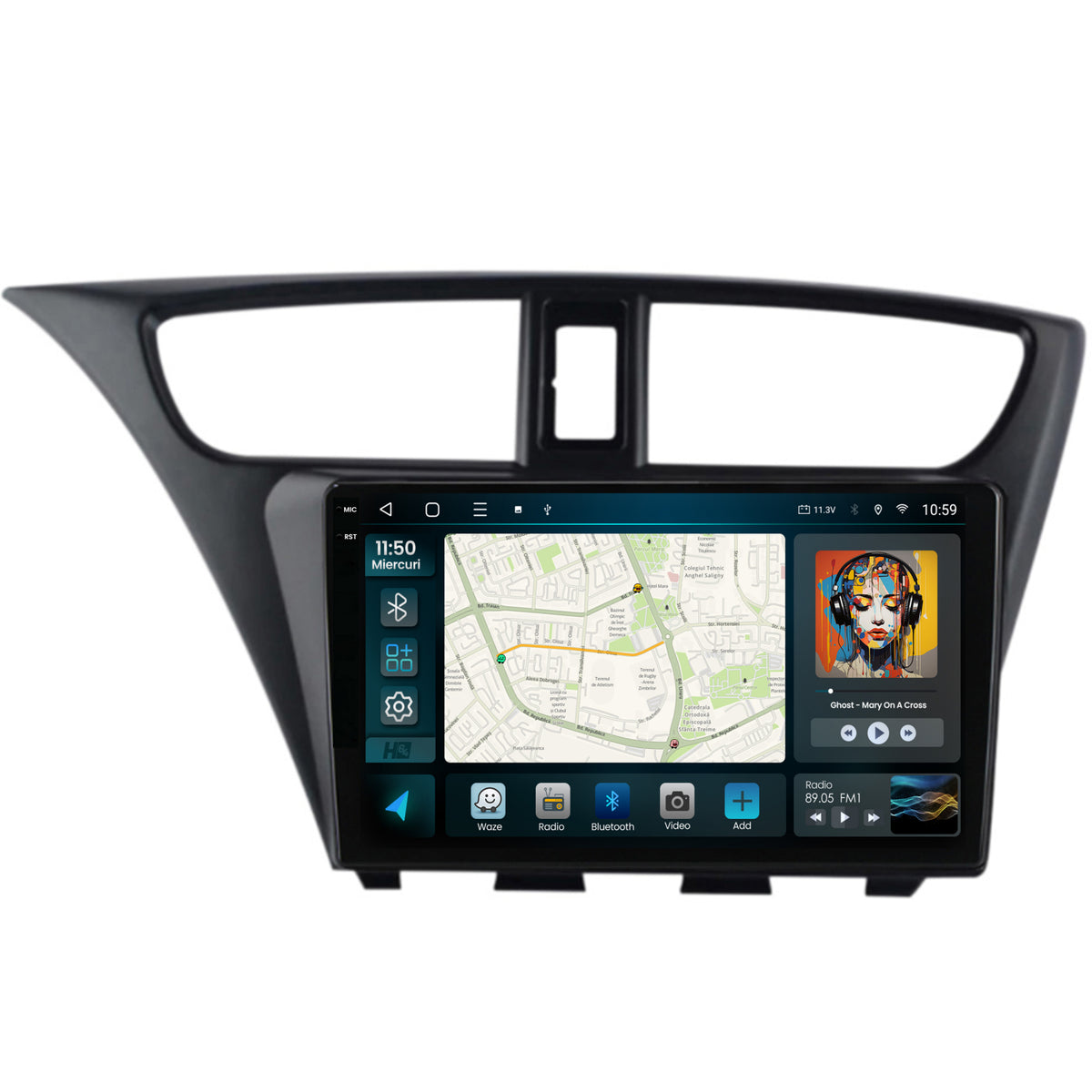 Navigatie 2K HUB64 Honda Civic Hatchback (2012-2015), 8GB RAM, Android, Octacore, Slot Sim 4G, DSP, GPS, Wi-FI, Carplay, Android Auto, USB, Bluetooth, Waze, Touchscreen, 9.5 Inch