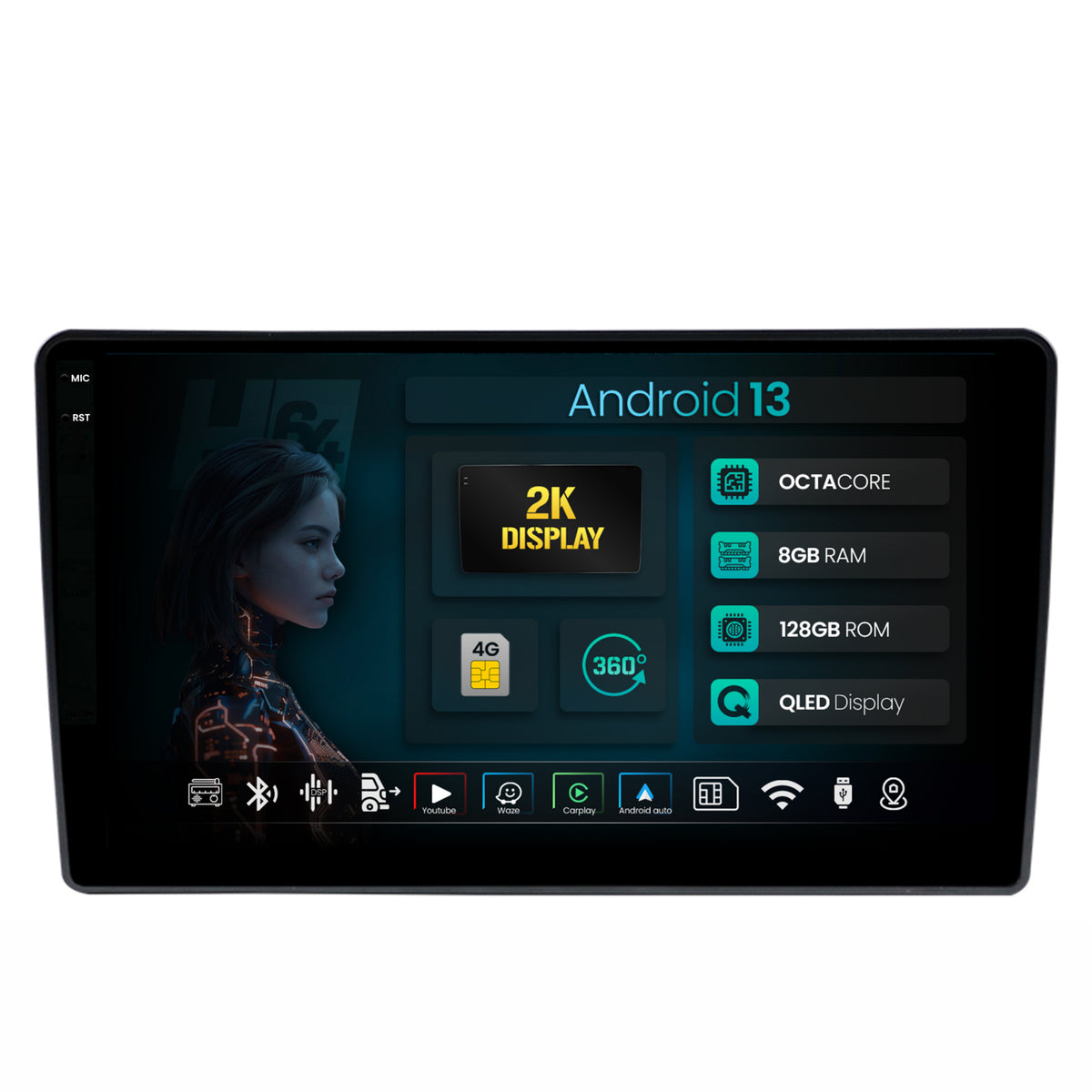 Navigatie 2K HUB64 Hyundai H1 (2010-2014), 8GB RAM, Android, Octacore, Slot Sim 4G, DSP, GPS, Wi-FI, Carplay, Android Auto, USB, Bluetooth, Waze, Touchscreen, 9.5 Inch