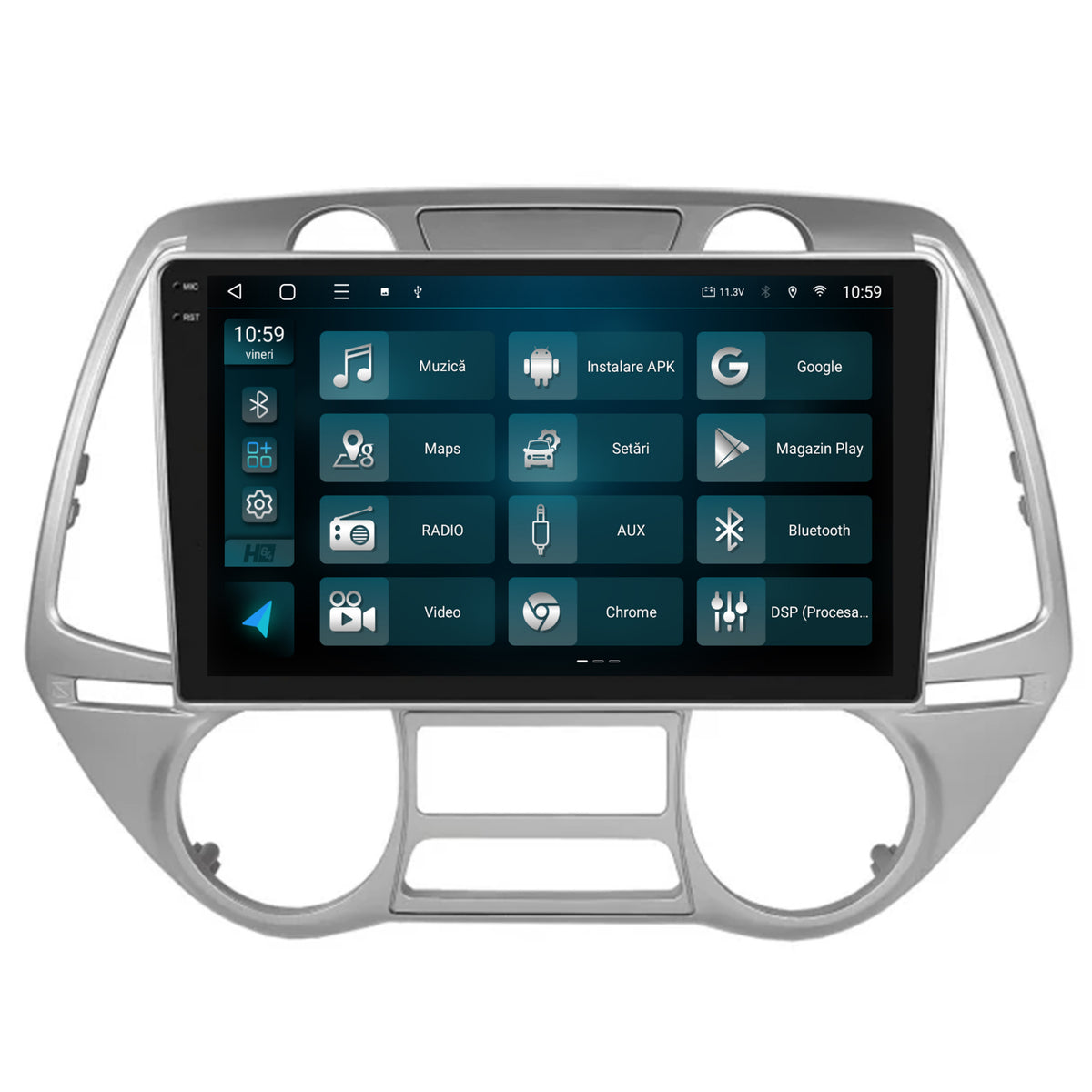 Navigatie 2K HUB64 Hyundai I20 (2008-2012), 4GB RAM, Android, Octacore, Slot Sim 4G, DSP, GPS, Wi-FI, Carplay, Android Auto, USB, Bluetooth, Waze, Touchscreen, 9.5 Inch V2