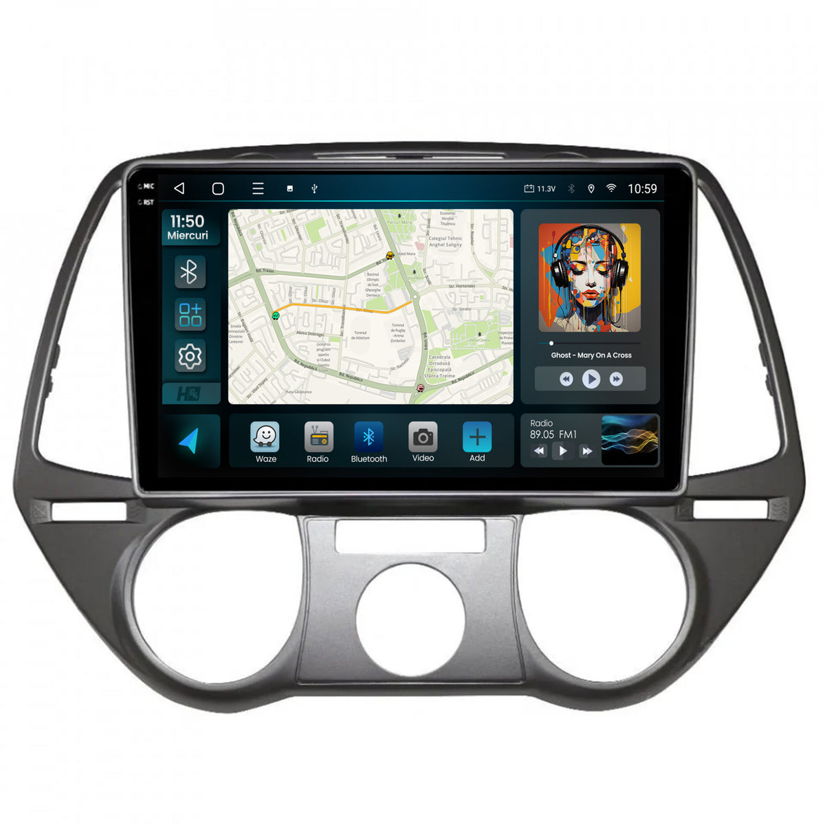 Navigatie 2K HUB64 Hyundai I20 (2008-2012), 8GB RAM, Android, Octacore, Slot Sim 4G, DSP, GPS, Wi-FI, Carplay, Android Auto, USB, Bluetooth, Waze, Touchscreen, 9.5 Inch