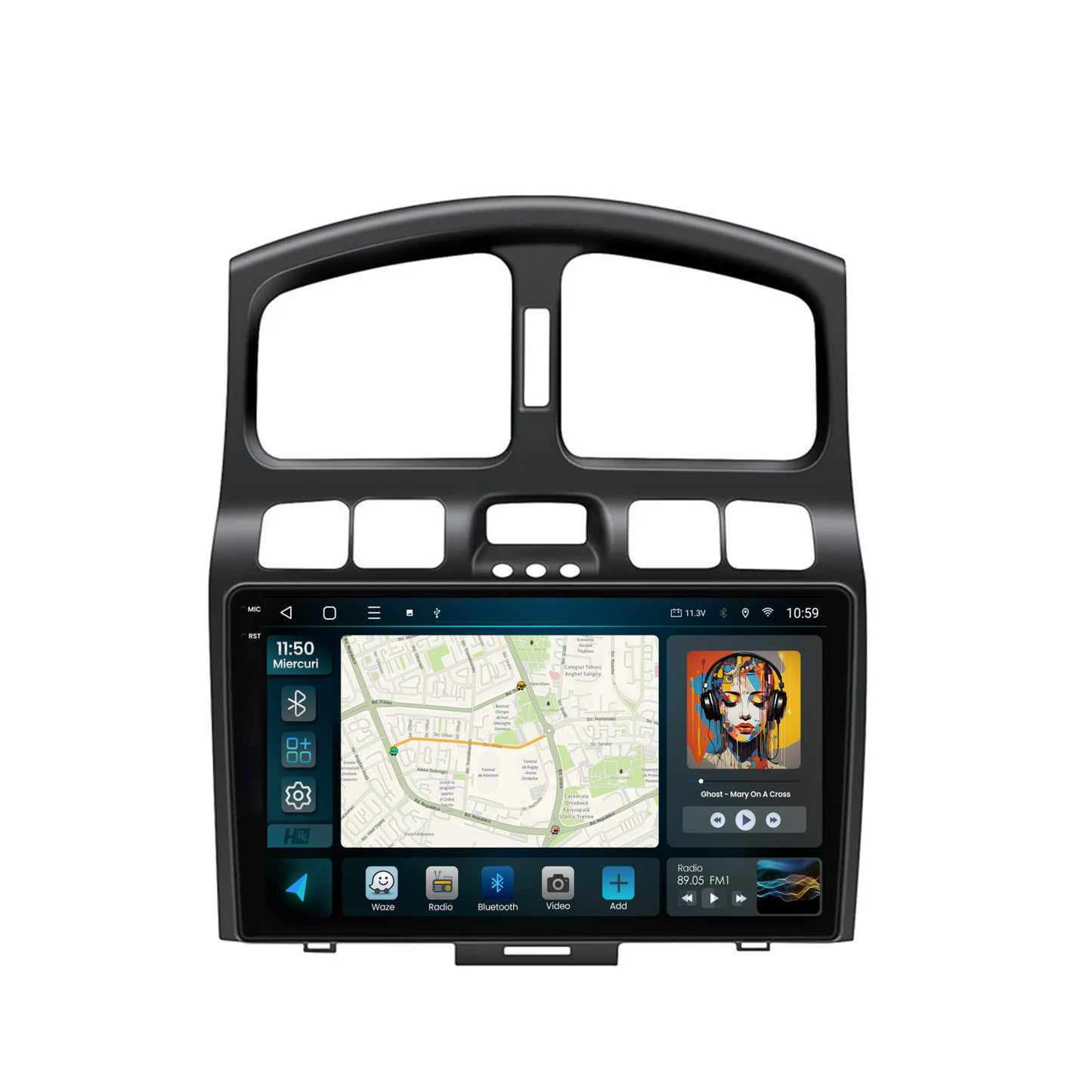 Navigatie 2K HUB64 Hyundai Santa Fe (2001-2005), 8GB RAM, Android, Octacore, Slot Sim 4G, DSP, GPS, Wi-FI, Carplay, Android Auto, USB, Bluetooth, Waze, Touchscreen, 9.5 Inch