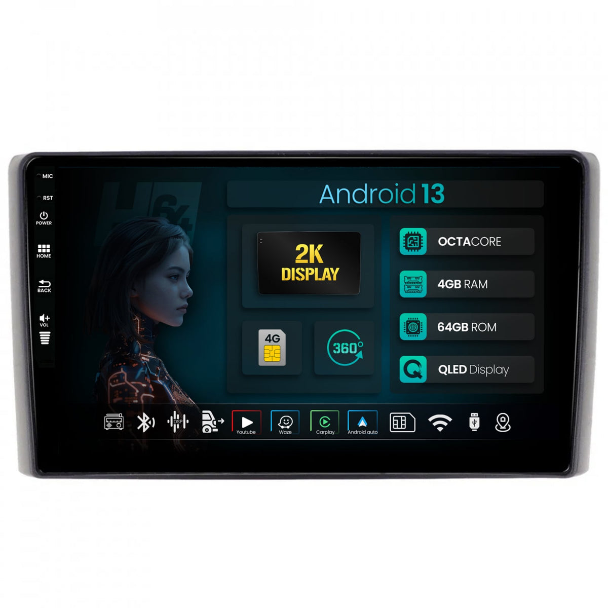 Navigatie 2K HUB64 Iveco Daily (2006-2014), 4GB RAM, Android, Octacore, Slot Sim 4G, DSP, GPS, Wi-FI, Carplay, Android Auto, USB, Bluetooth, Waze, Touchscreen, 9.5 Inch
