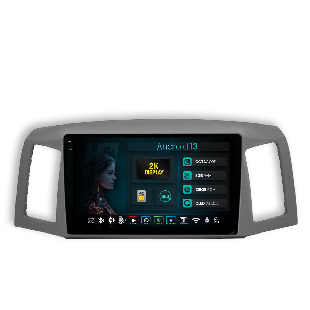 Navigatie 2K HUB64 Jeep Grand Cherokee (2004-2007), 8GB RAM, Android, Octacore, Slot Sim 4G, DSP, GPS, Wi-FI, Carplay, Android Auto, USB, Bluetooth, Waze, Touchscreen, 9.5 Inch