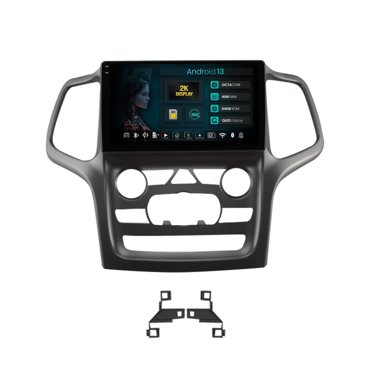 Navigatie 2K HUB64 Jeep Grand Cherokee (2014-2022), 4GB RAM, Android, Octacore, Slot Sim 4G, DSP, GPS, Wi-FI, Carplay, Android Auto, USB, Bluetooth, Waze, Touchscreen, 9.5 Inch - Copie