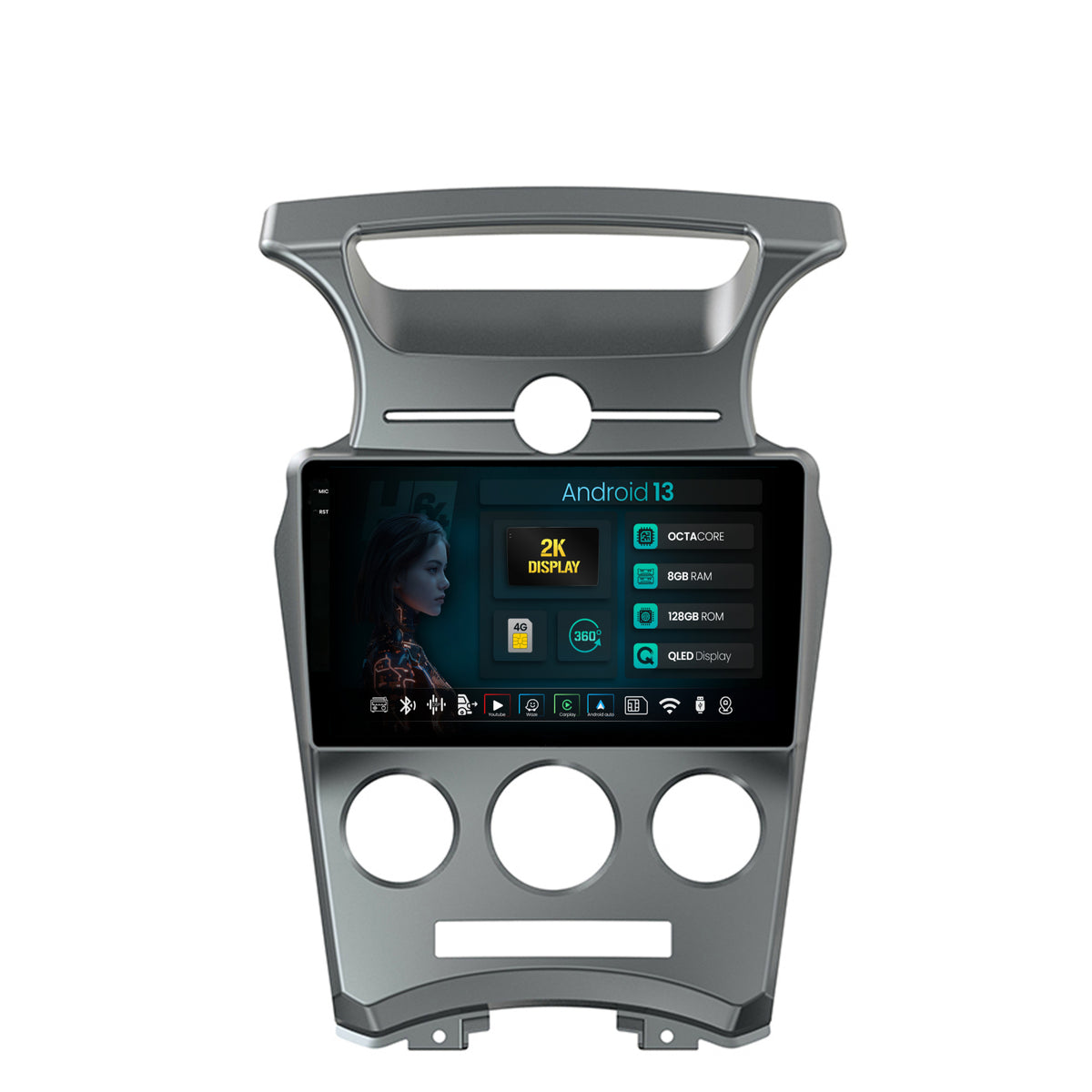 Navigatie 2K HUB64 Kia Carens (2007-2011), 8GB RAM, Android, Octacore, Slot Sim 4G, DSP, GPS, Wi-FI, Carplay, Android Auto, USB, Bluetooth, Waze, Touchscreen, 9.5 Inch