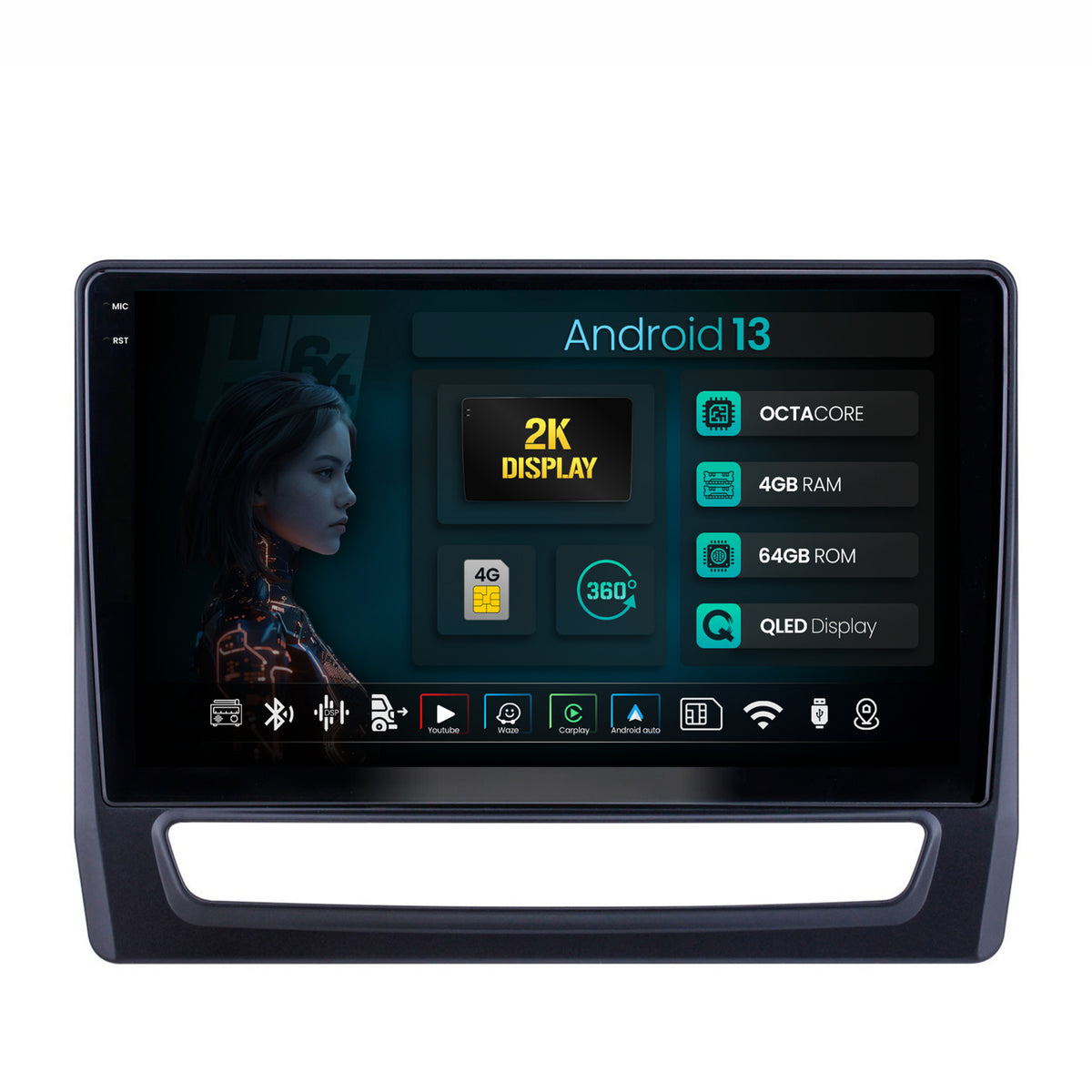 Navigatie 2K HUB64 Mitsubishi ASX (2019+), 4GB RAM, Android, Octacore, Slot Sim 4G, DSP, GPS, Wi-FI, Carplay, Android Auto, USB, Bluetooth, Waze, Touchscreen, 10.36 Inch
