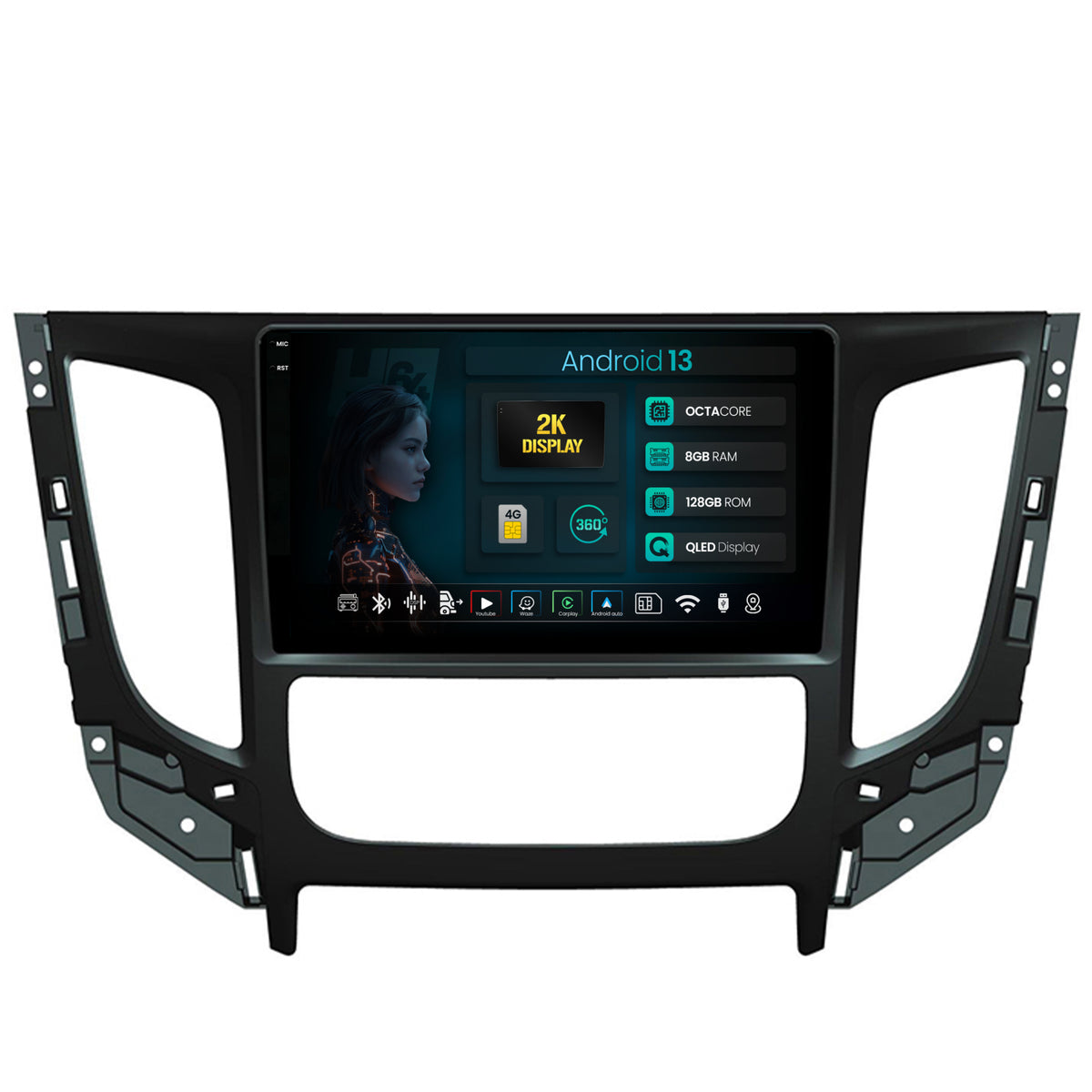 Navigatie 2K HUB64 Mitsubishi L200 (2014-2020), 8GB RAM, Android, Octacore, Slot Sim 4G, DSP, GPS, Wi-FI, Carplay, Android Auto, USB, Bluetooth, Waze, Touchscreen, 9.5 Inch