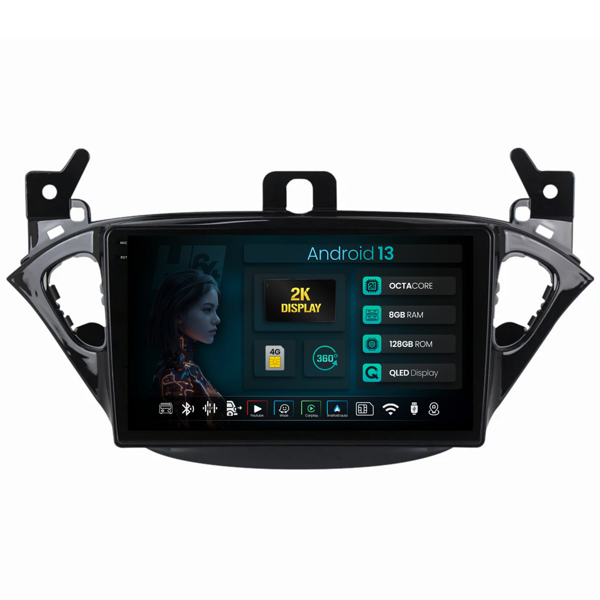 Navigatie 2K HUB64 Opel Corsa E / Adam (2013-2019), 4GB RAM, Android, Octacore, Slot Sim 4G, DSP, GPS, Wi-FI, Carplay, Android Auto, USB, Bluetooth, Waze, Touchscreen, 9.5 Inch