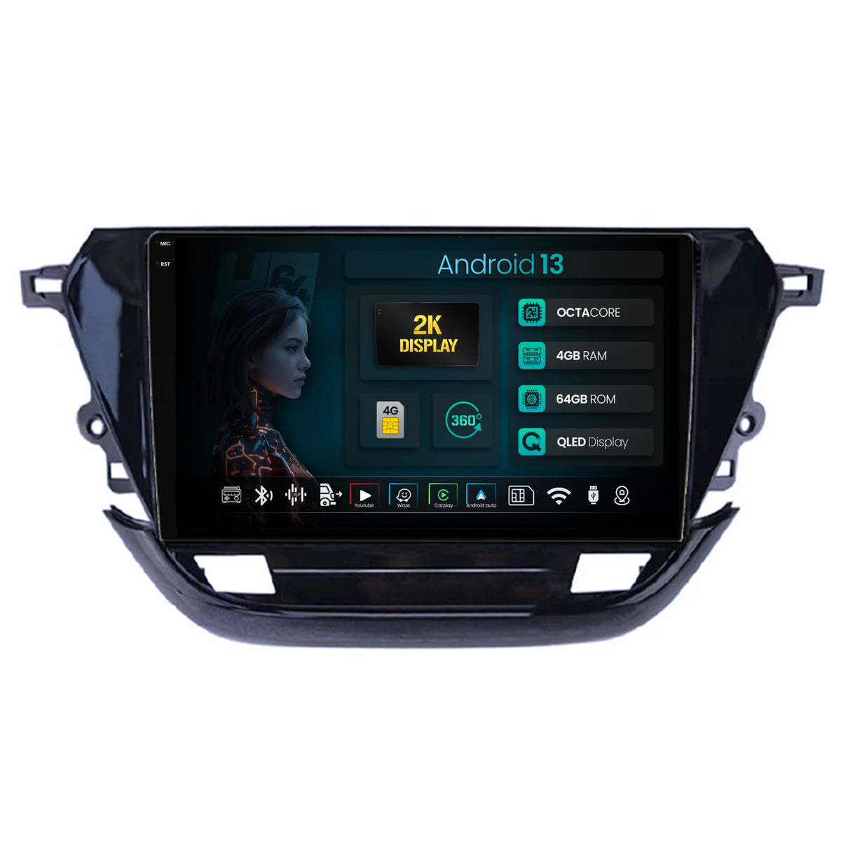Navigatie 2K HUB64 Opel Corsa F (2019+), 4GB RAM, Android, Octacore, Slot Sim 4G, DSP, GPS, Wi-FI, Carplay, Android Auto, USB, Bluetooth, Waze, Touchscreen, 9.5 Inch