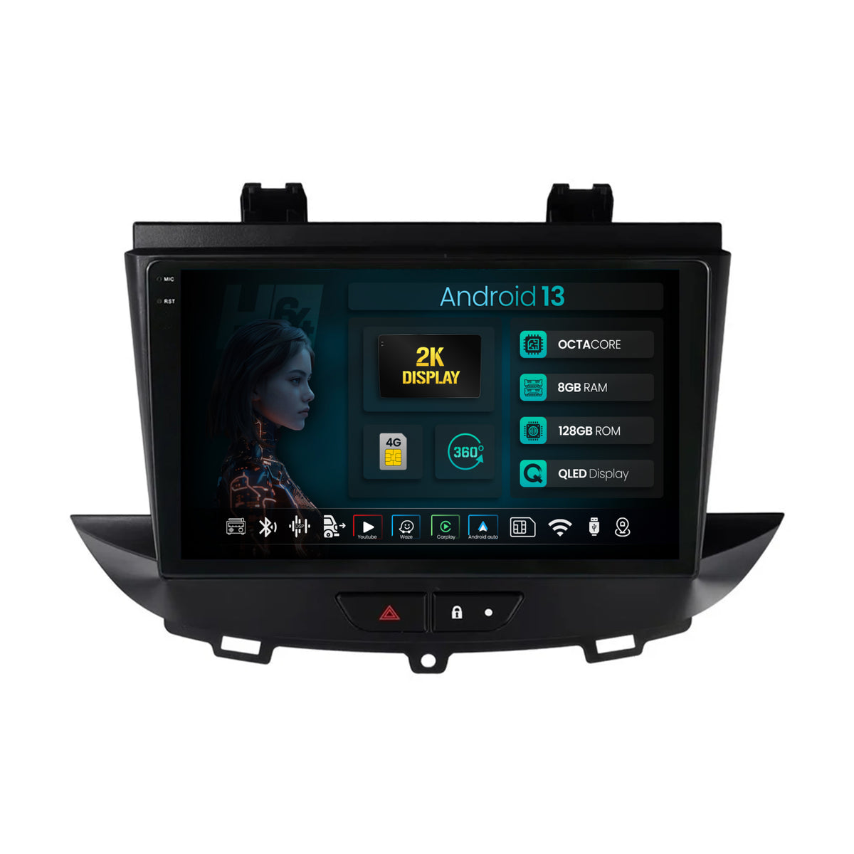 Navigatie 2K HUB64 Opel Grandland X / Opel Crossland X (2017-2021), 8GB RAM, Android, Octacore, Slot Sim 4G, DSP, GPS, Wi-FI, Carplay, Android Auto, USB, Bluetooth, Waze, Touchscreen, 9.5 Inch