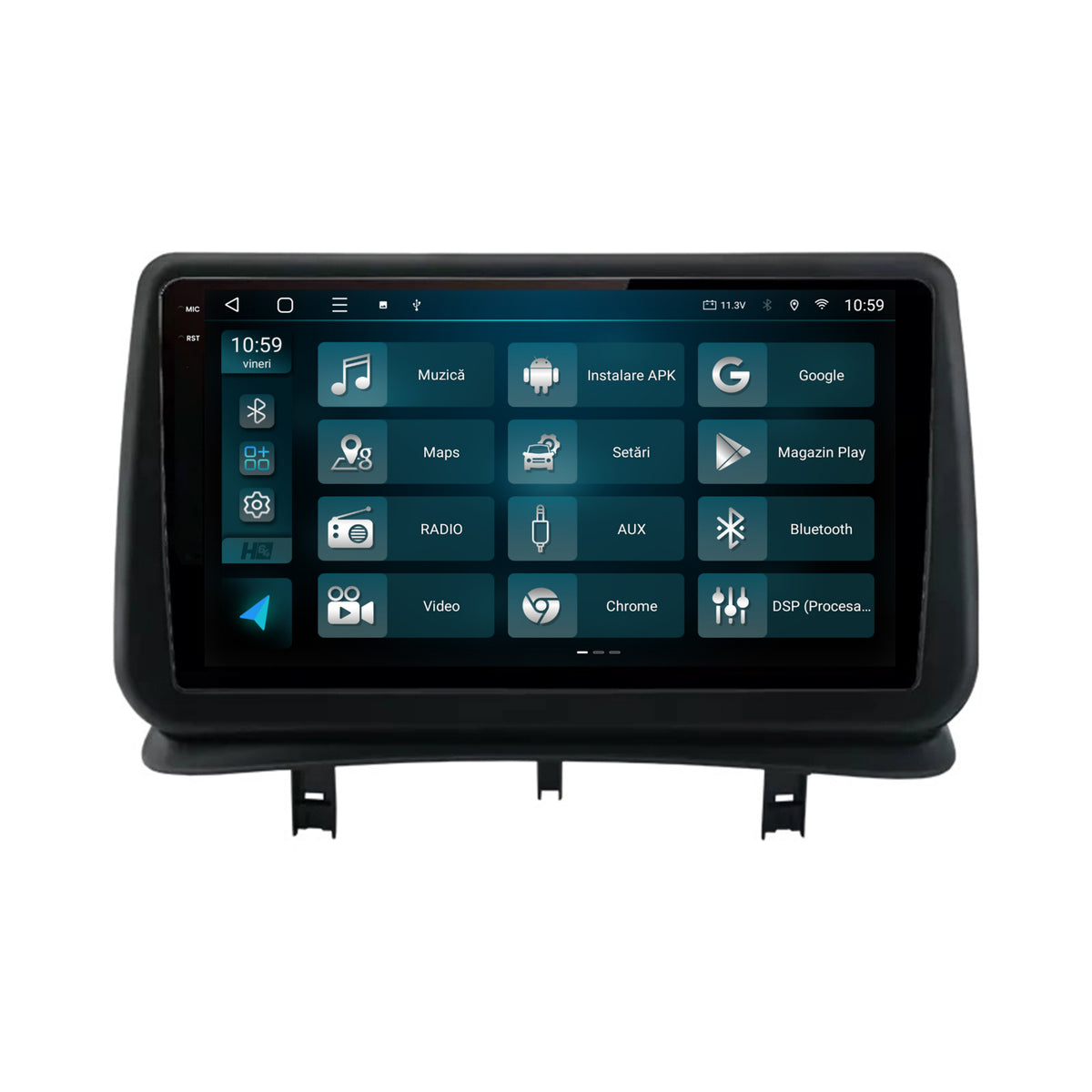 Navigatie 2K HUB64 Renault Clio 3 (2005-2013), 8GB RAM, Android, Octacore, Slot Sim 4G, DSP, GPS, Wi-FI, Carplay, Android Auto, USB, Bluetooth, Waze, Touchscreen, 9.5 Inch