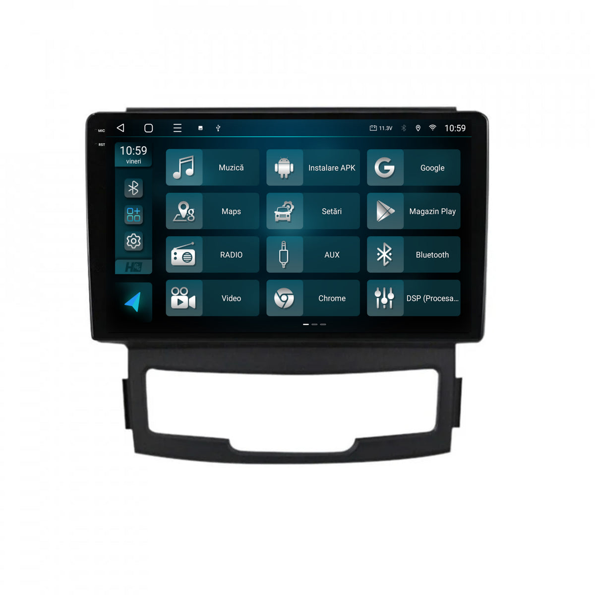 Navigatie 2K HUB64 Ssang Yong Korando (2010-2013), 8GB RAM, Android, Octacore, Slot Sim 4G, DSP, GPS, Wi-FI, Carplay, Android Auto, USB, Bluetooth, Waze, Touchscreen, 9.5 Inch