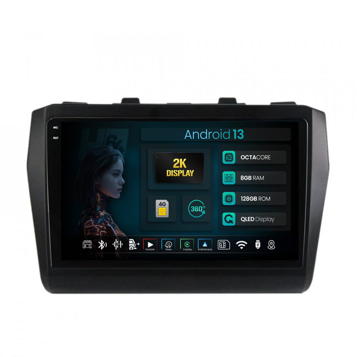 Navigatie 2K HUB64 Suzuki Swift (2017+), 8GB RAM, Android, Octacore, Slot Sim 4G, DSP, GPS, Wi-FI, Carplay, Android Auto, USB, Bluetooth, Waze, Touchscreen, 9.5 Inch