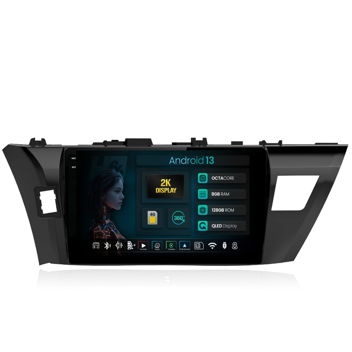 Navigatie 2K HUB64 Toyota Corolla (2012-2016), 8GB RAM, Android, Octacore, Slot Sim 4G, DSP, GPS, Wi-FI, Carplay, Android Auto, USB, Bluetooth, Waze, Touchscreen, 10.36 Inch