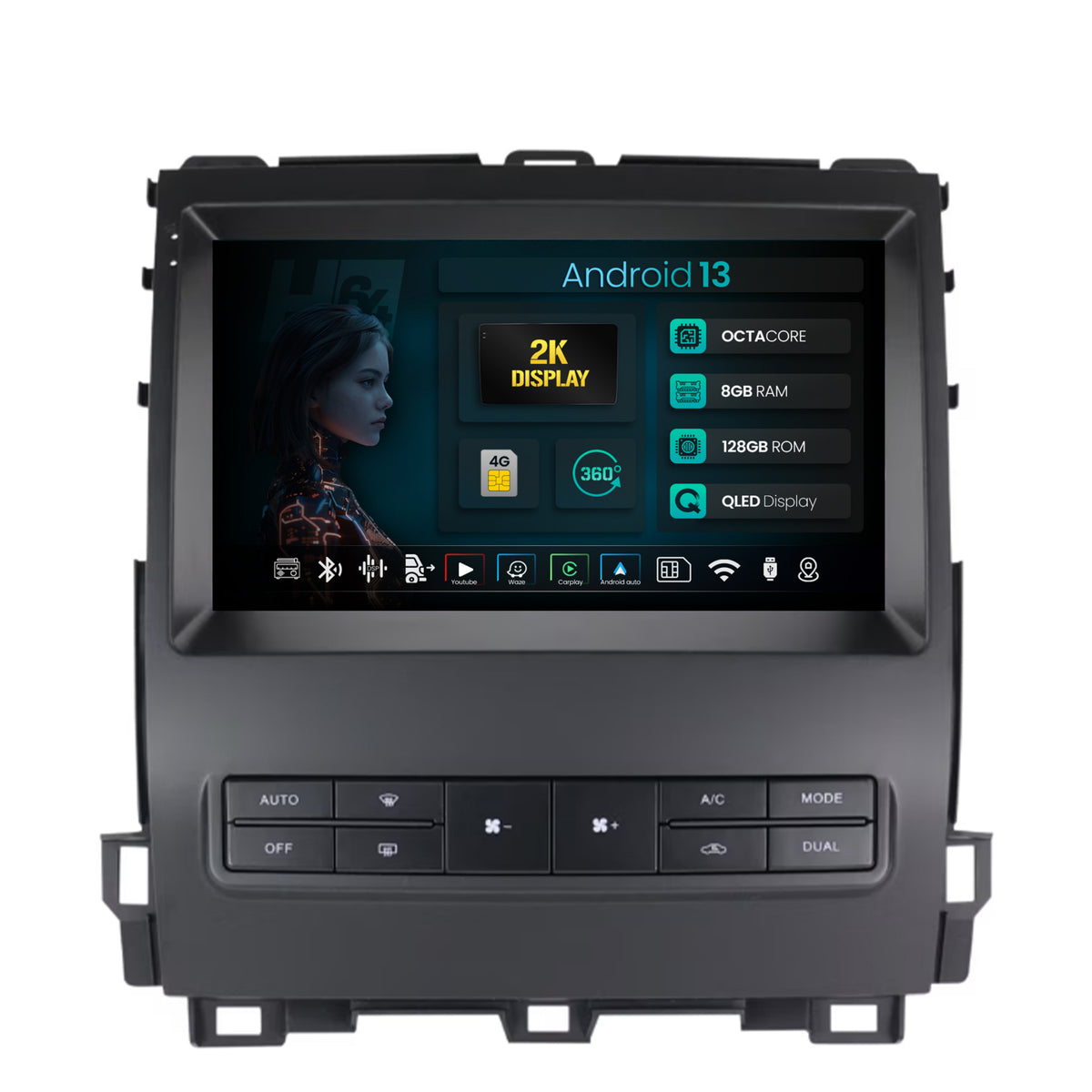 Navigatie 2K HUB64 Toyota Prado J120 (2002-2010), 8GB RAM, Android, Octacore, Slot Sim 4G, DSP, GPS, Wi-FI, Carplay, Android Auto, USB, Bluetooth, Waze, Touchscreen, 9.5 Inch