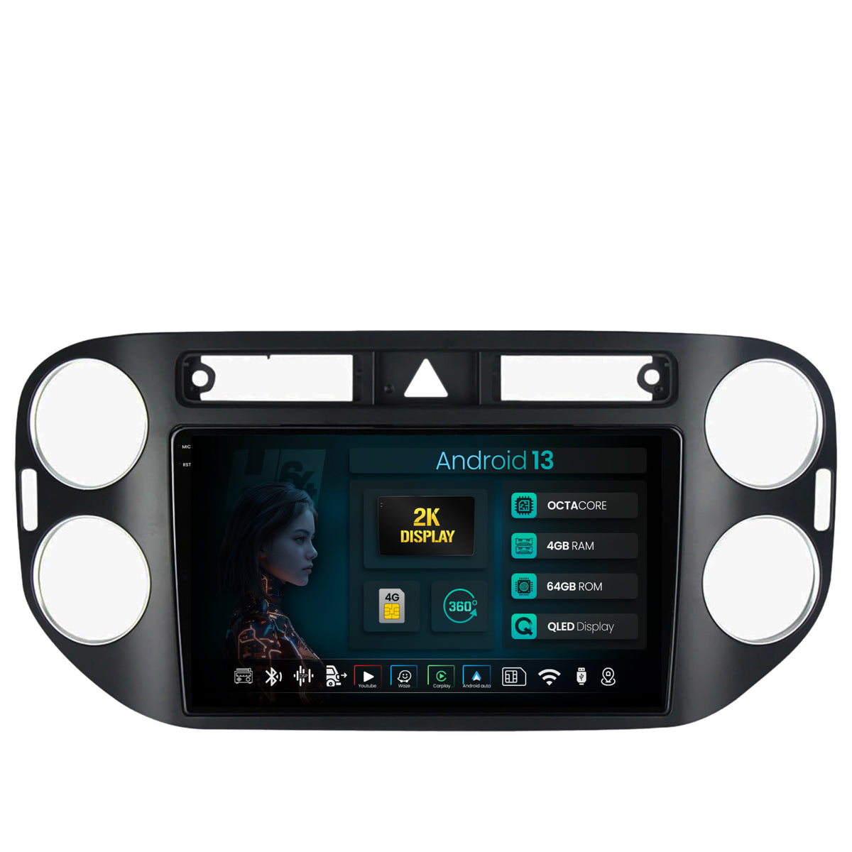 Navigatie 2K HUB64 Volkswagen Tiguan (2008-2010) / VW Golf 5 Plus (2004-2012), 4GB RAM, Android, Octacore, Slot Sim 4G, DSP, GPS, Wi-FI, Carplay, Android Auto, USB, Bluetooth, Waze, Touchscreen, 9.
