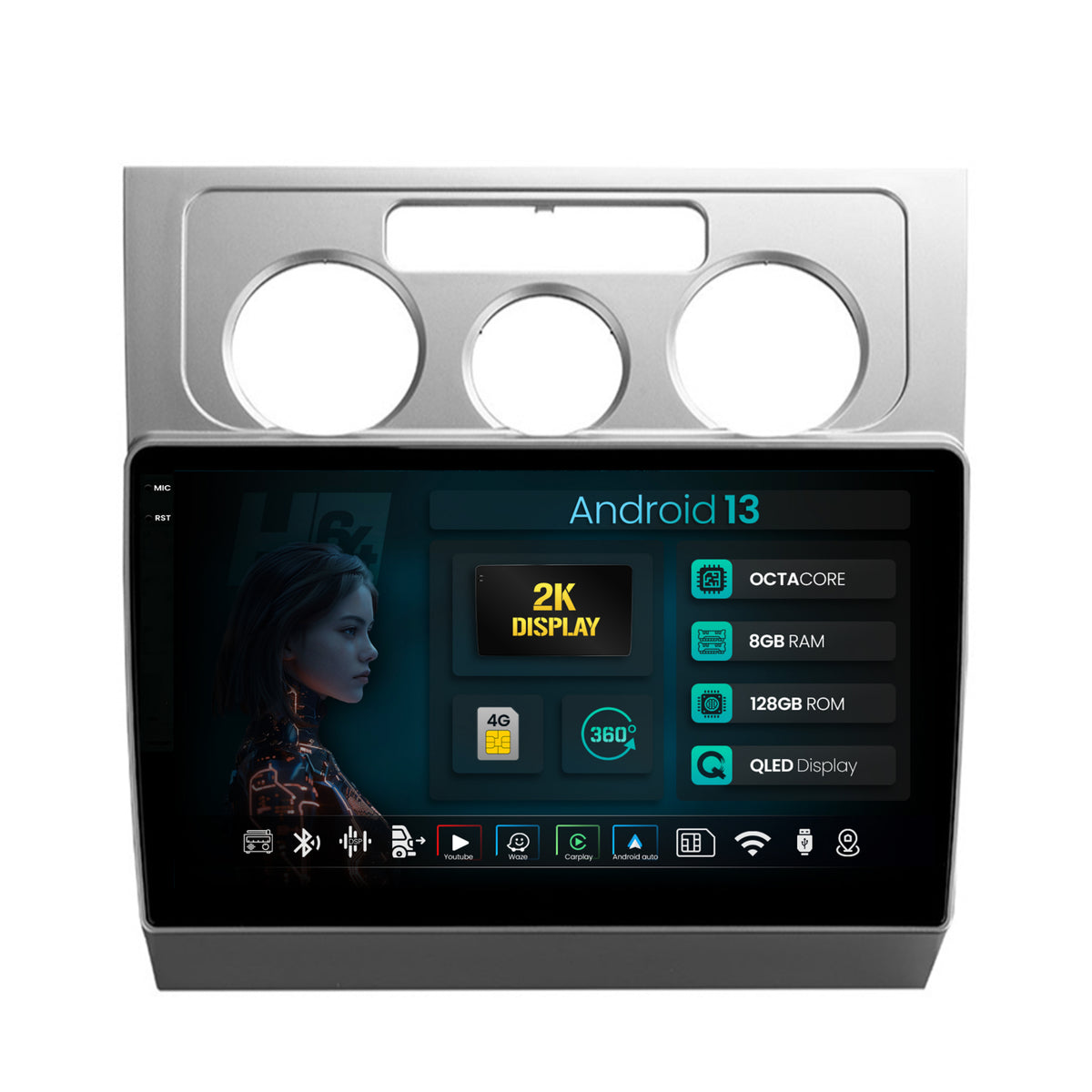 Navigatie 2K HUB64 Volkswagen Touran (2003-2010), 8GB RAM, Android, Octacore, Slot Sim 4G, DSP, GPS, Wi-FI, Carplay, Android Auto, USB, Bluetooth, Waze, Touchscreen, 10.36 Inch