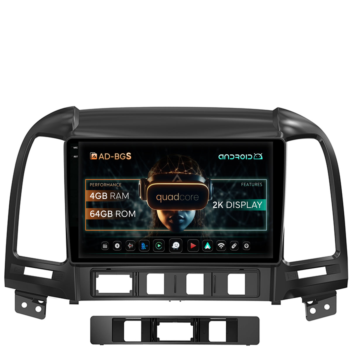 Navigatie 2K Hyundai Santa Fe (2006-2012), Android, S-Quadcore / 4GB RAM + 64GB ROM, 9.5 Inch - AD-BGS90042K+AD-BGRKIT210