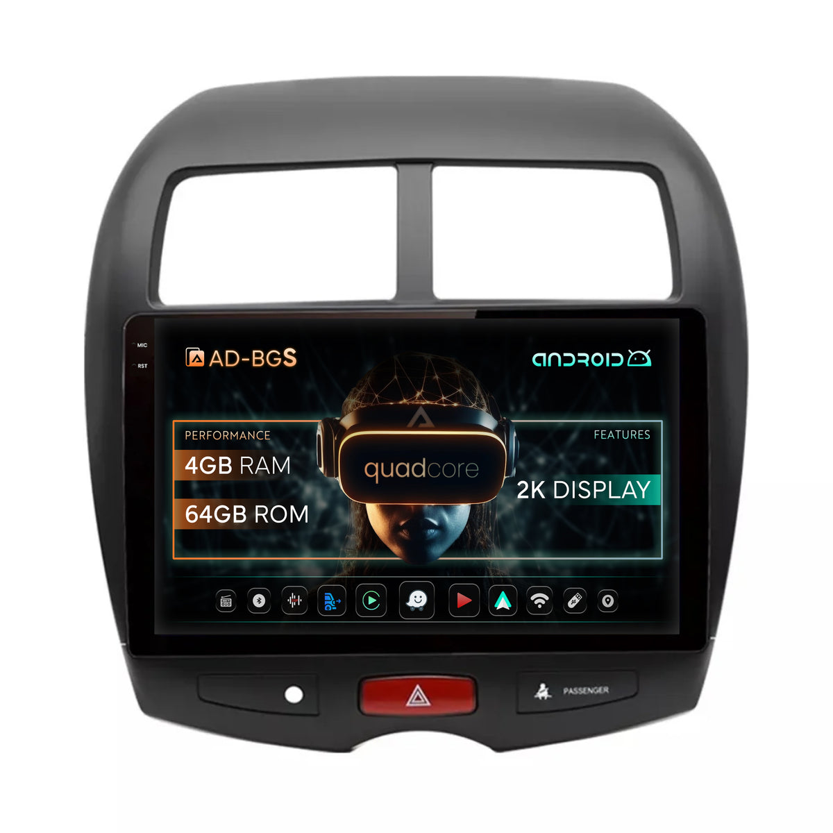 Navigatie 2K Mitsubishi ASX / Peugeot 4008 (2010-2018), Android, S-Quadcore / 4GB RAM + 64GB ROM, 10.36 Inch - AD-BGS100042K+AD-BGRKIT267