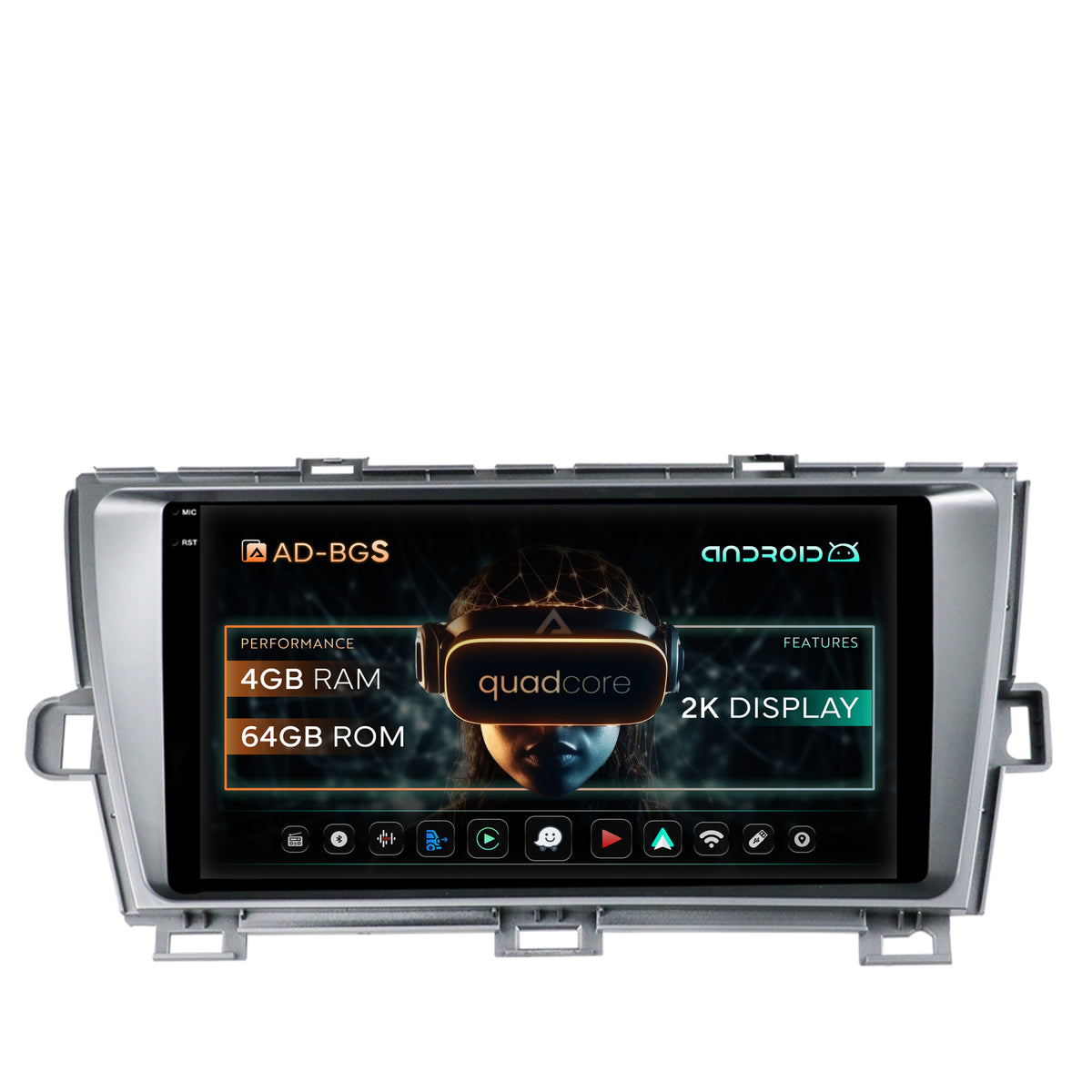 Navigatie 2K Toyota Prius (2009-2014), Android, S-Quadcore / 4GB RAM + 64GB ROM, 9.5 Inch - AD-BGS90042K+AD-BGRKIT089-S