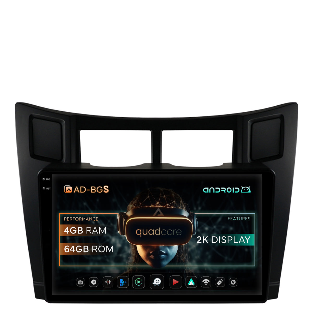 Navigatie 2K Toyota Yaris (2005-2012), Android, S-Quadcore / 4GB RAM + 64GB ROM, 9.5 Inch - AD-BGS90042K+AD-BGRKIT103