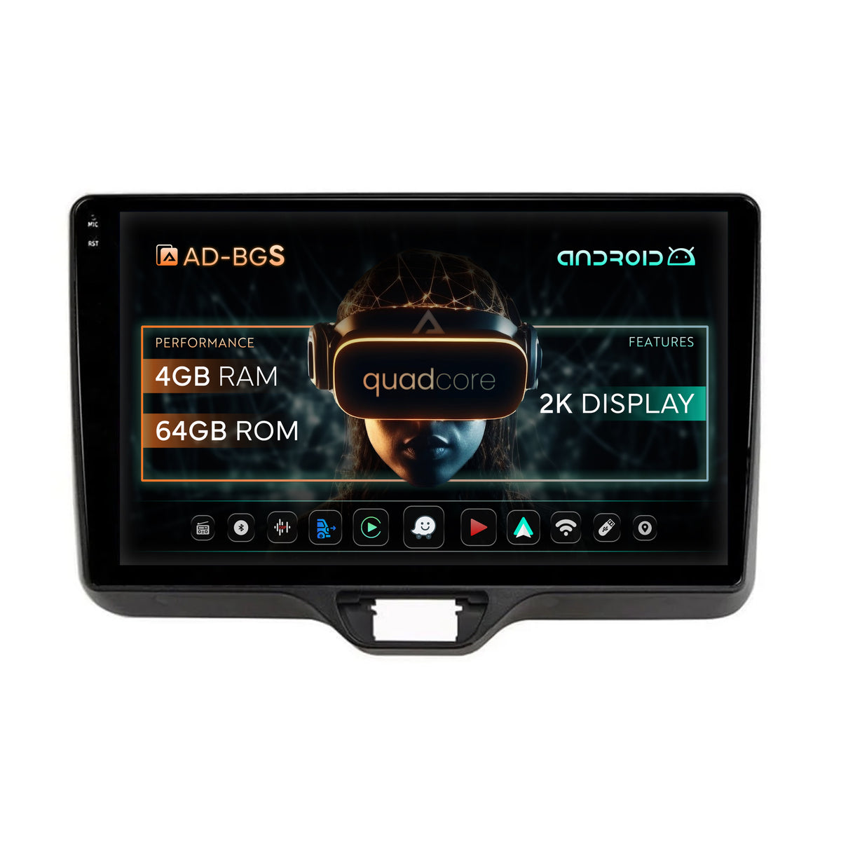 Navigatie 2K Toyota Yaris (2020+), Android, S-Quadcore / 4GB RAM + 64GB ROM, 10.36 Inch - AD-BGS90042K+AD-BGRKIT105