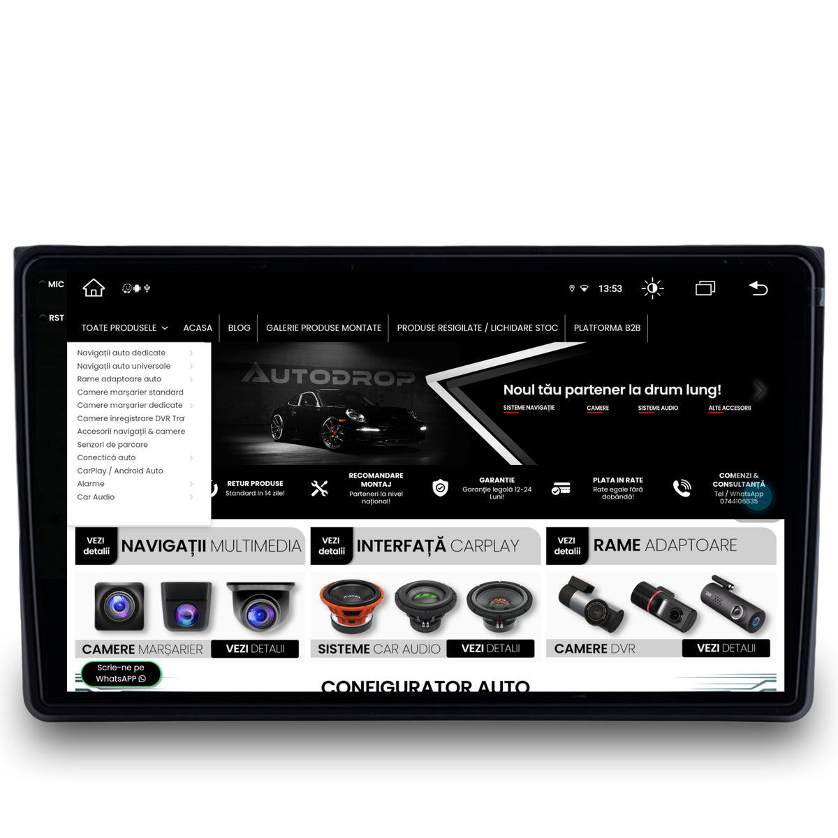 Navigatie Audi A4(B6/B7) / SEAT EXEO, Android, V-Octacore / 4GB RAM + 64GB ROM, 9.5 Inch - AD-BGV9004+AD-BGRKIT425
