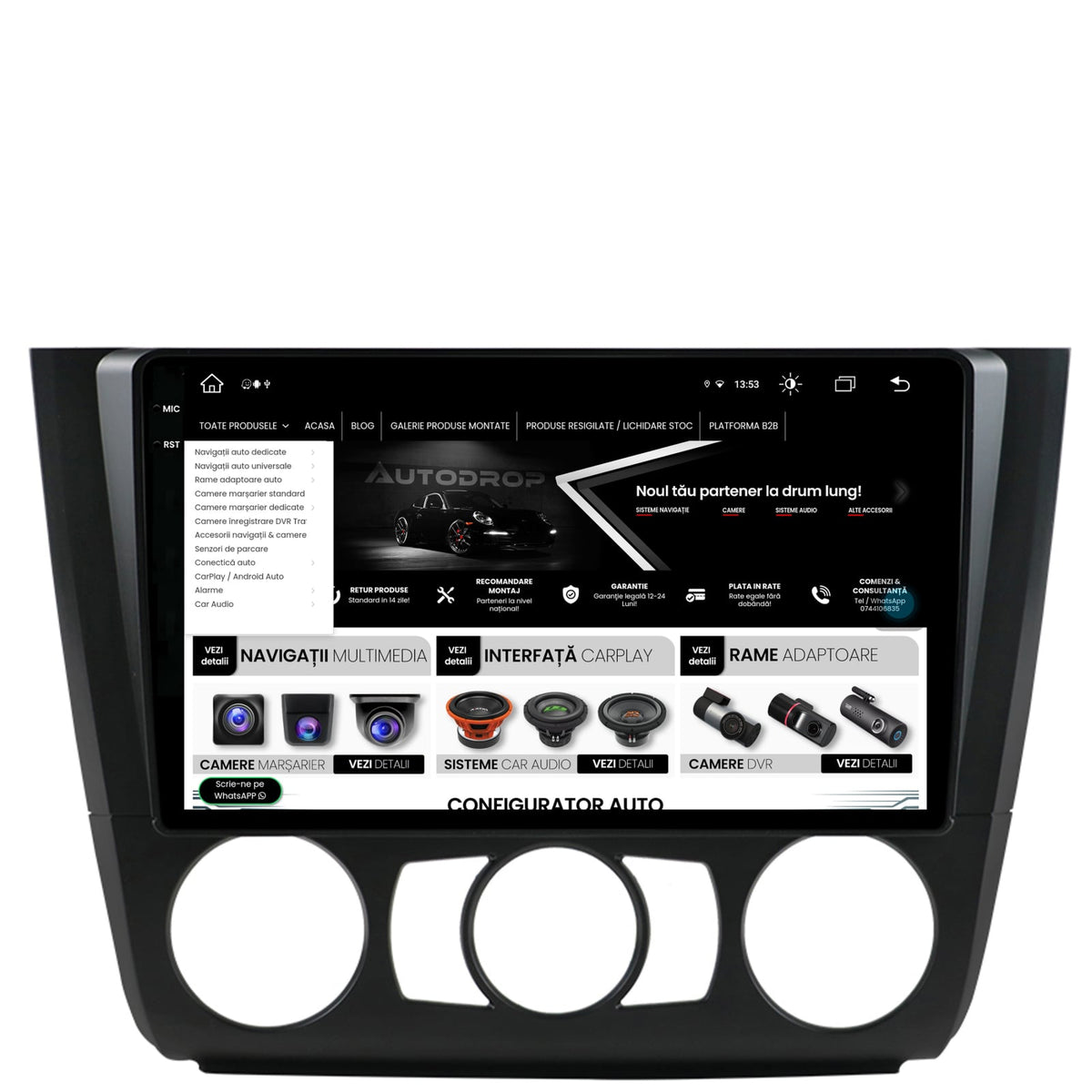 Navigatie BMW Seria 1 E87 (2007-2011), Clima Manuala, Android, V-Octacore / 4GB RAM + 64GB ROM, 9.5 Inch - AD-BGV9004+AD-BGRKIT398