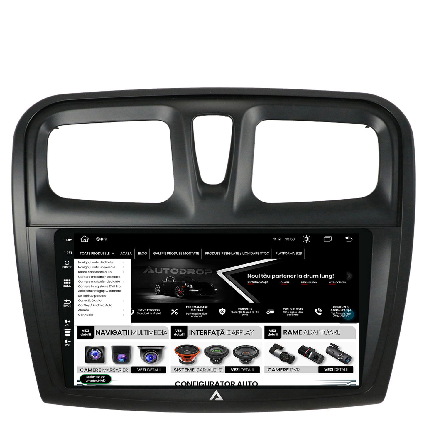 Navigatie Dacia Logan / Sandero, Android, Z-Octacore / 8GB RAM + 256GB ROM, 9 Inch - AD-BGZ9008+AD-BGRKIT375