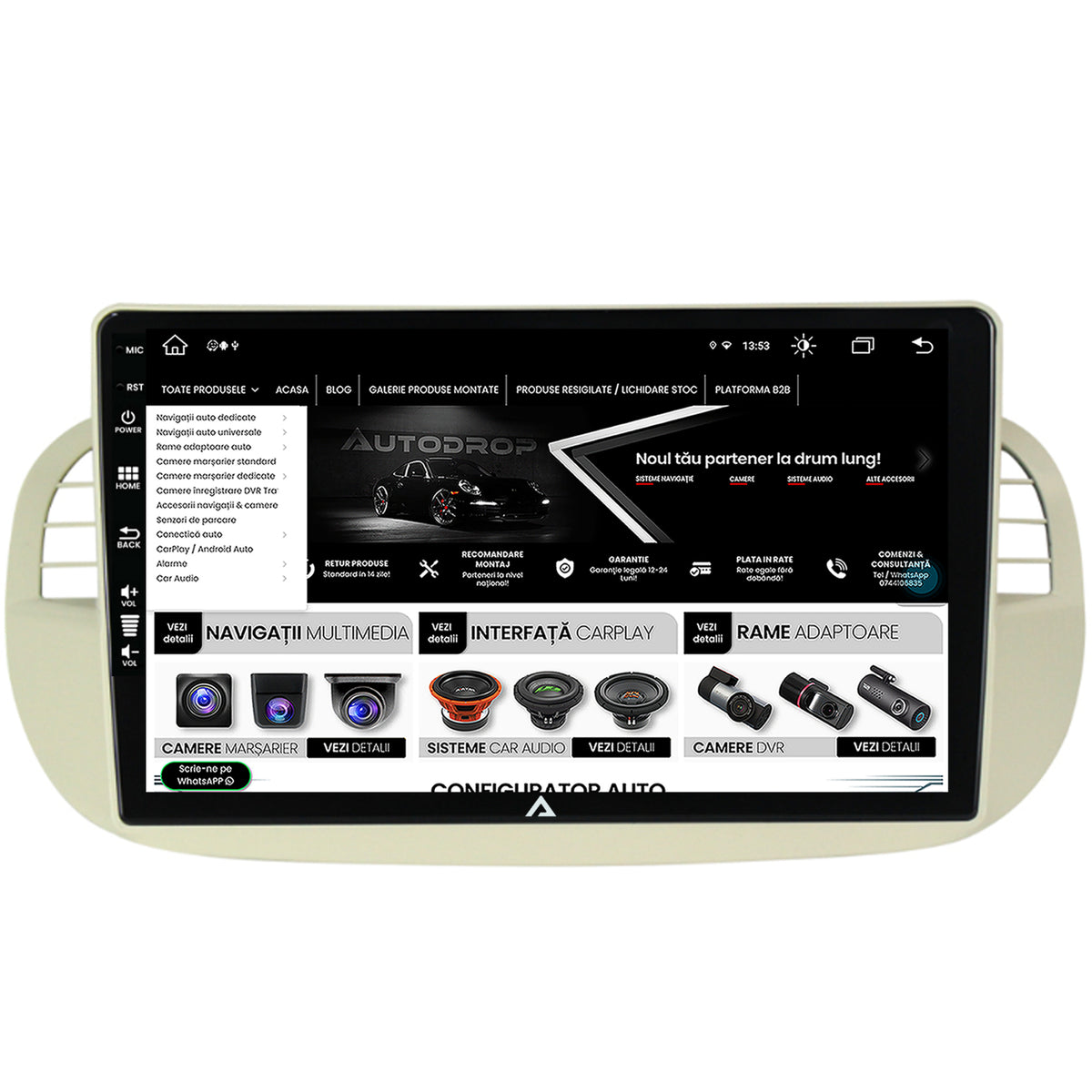 Navigatie Fiat 500 (2007-2014), Android, Z-Octacore / 8GB RAM + 256GB ROM, 9 Inch - AD-BGZ9008+AD-BGRKIT362V2