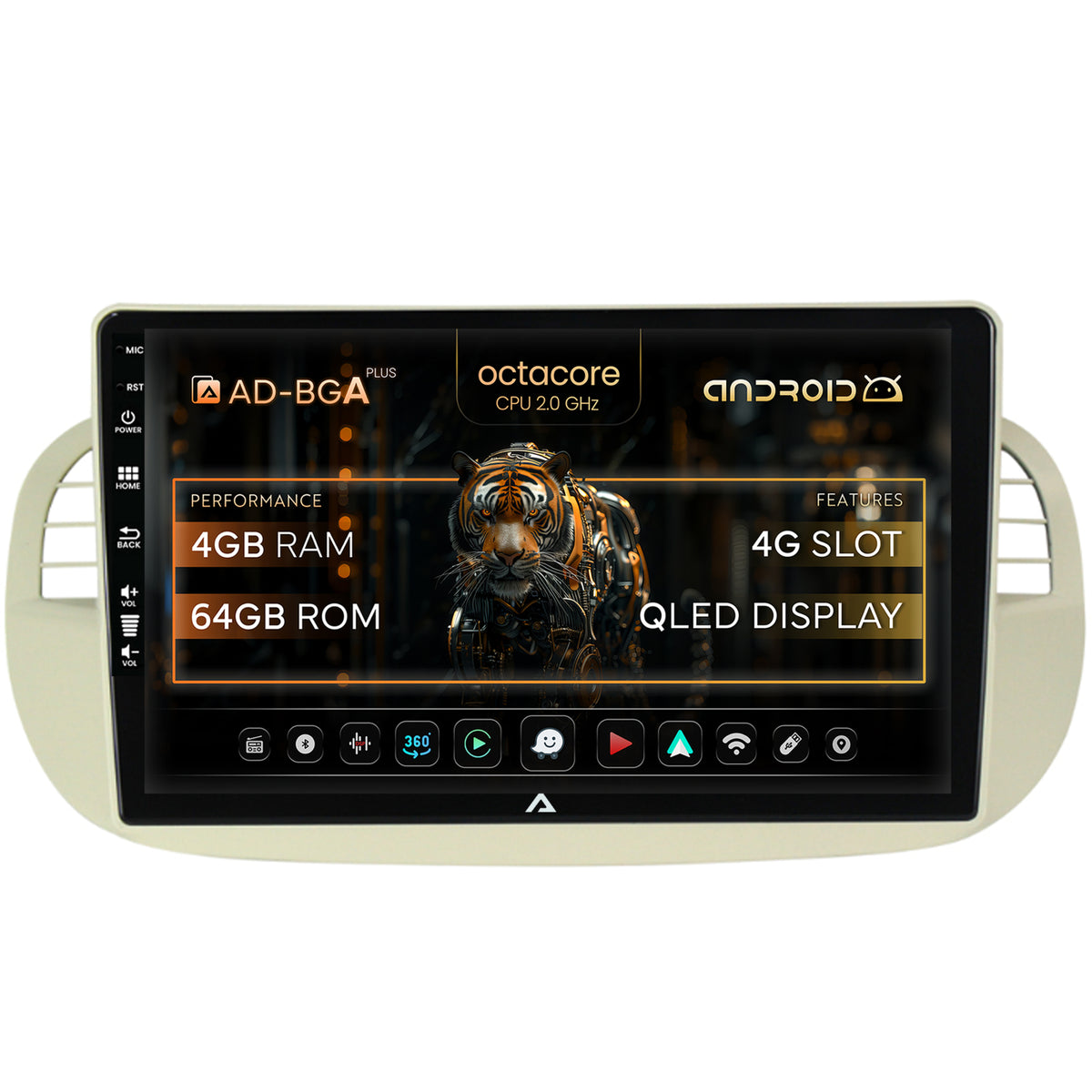 Navigatie Fiat 500 (2007-2014), Android, A-Octacore / 4GB RAM + 64GB ROM, 9 Inch - AD-BGA9004+AD-BGRKIT362V2